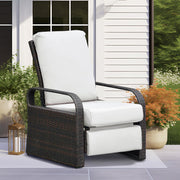 Rattan Recliner Garden Chair Adjustable Cushioned Beige