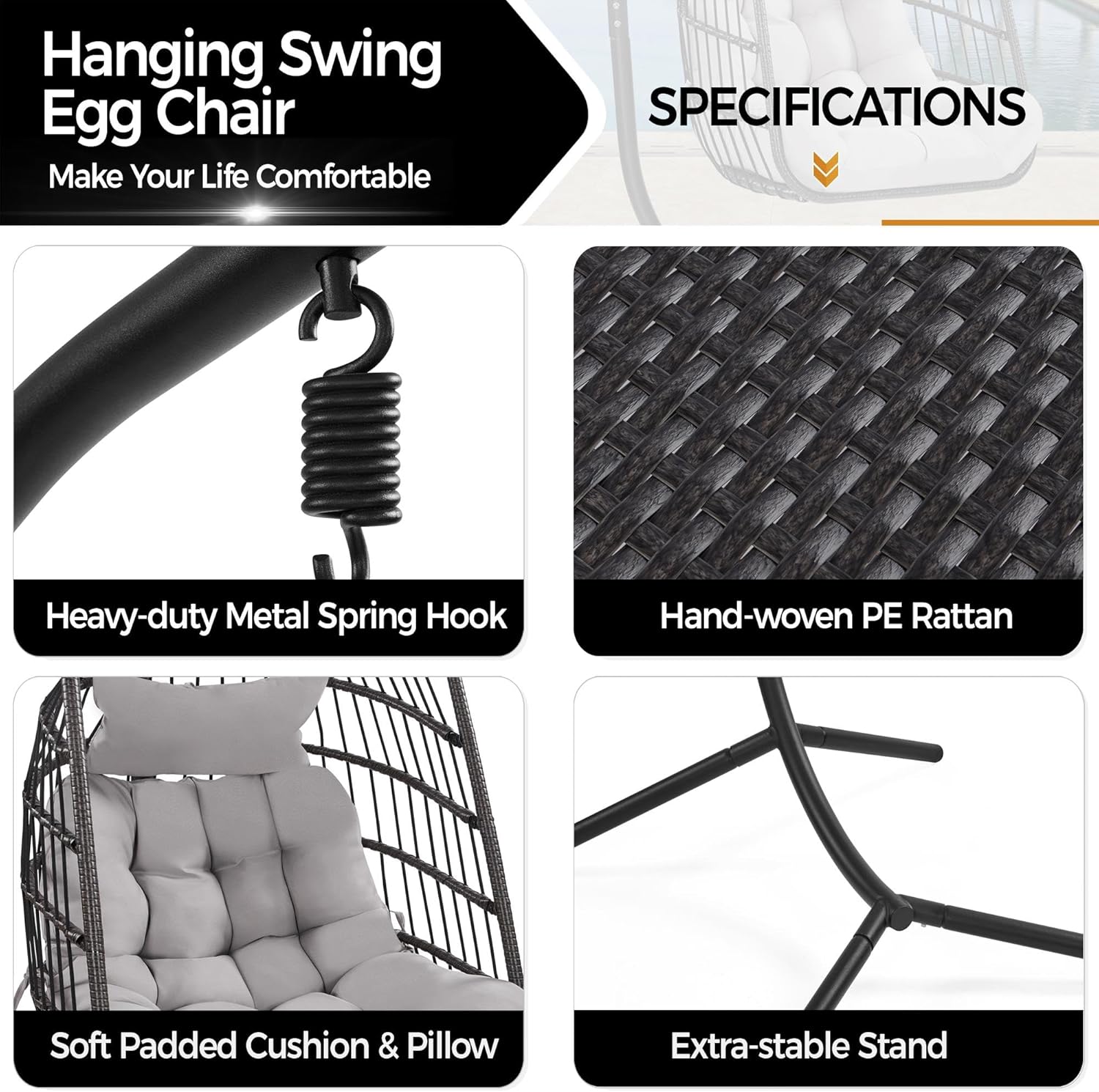 Rattan Egg Swing Chair Foldable Cushion Pillow Cover