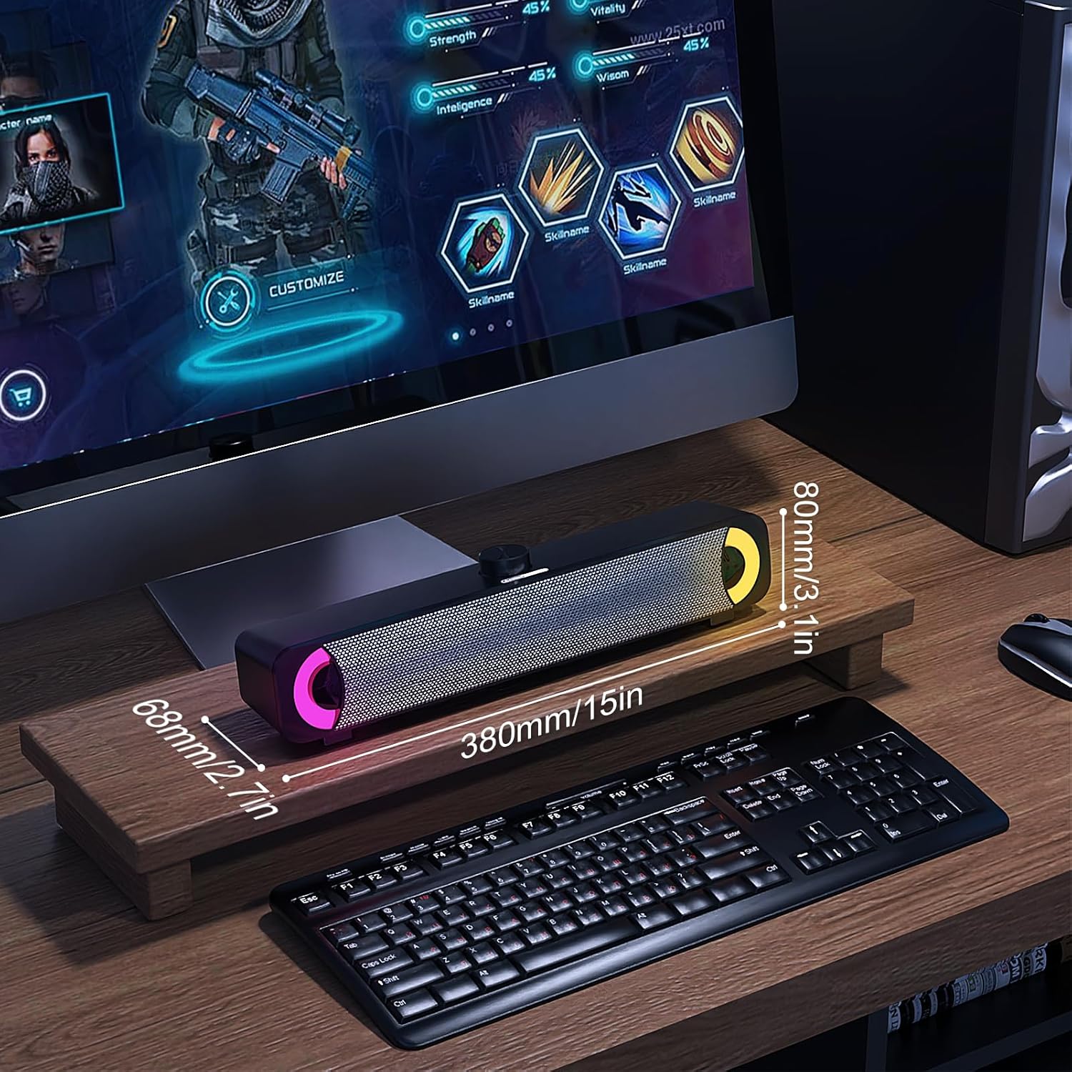 USB RGB PC Soundbar Speakers Stereo Desktop AUX Laptop Speaker