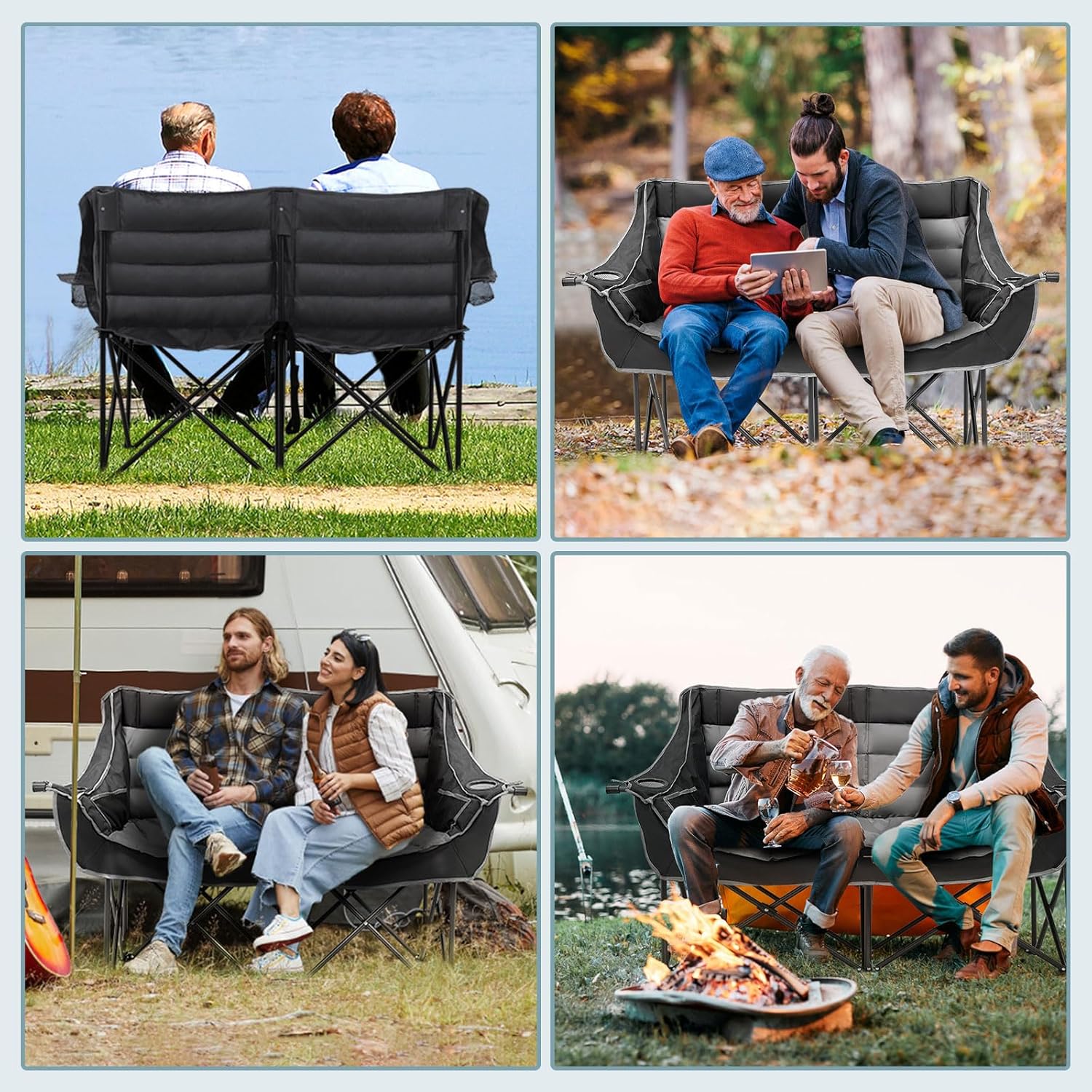 Double Camping Chair for 2 Adults Heavy Duty Folding Seat