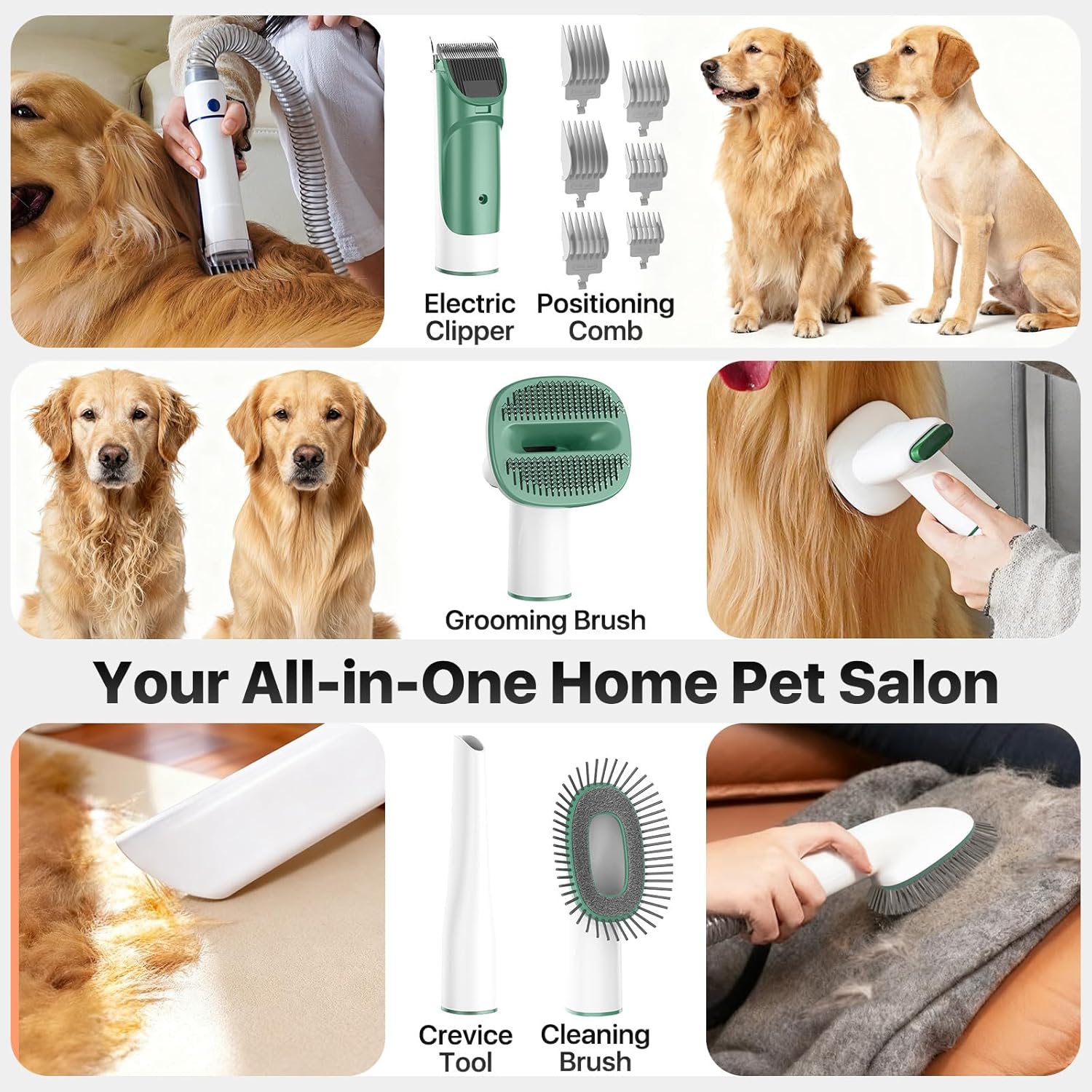 Dog Grooming Vacuum Kit 2L Quiet Clipper Brush Green
