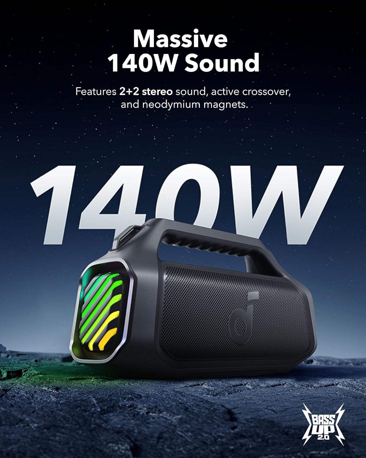 140W Portable Bluetooth Speaker Waterproof Bass RGB 20H