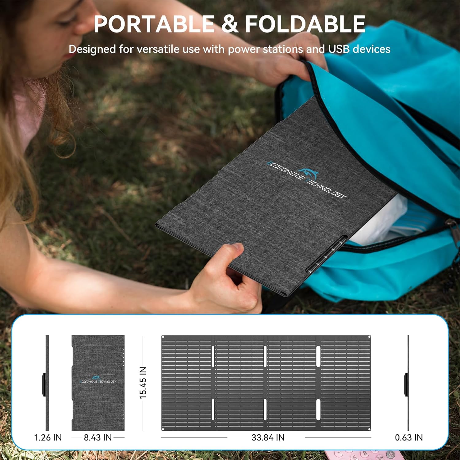 60W Foldable Solar Panel Charger Portable USB C USB A Camping Power