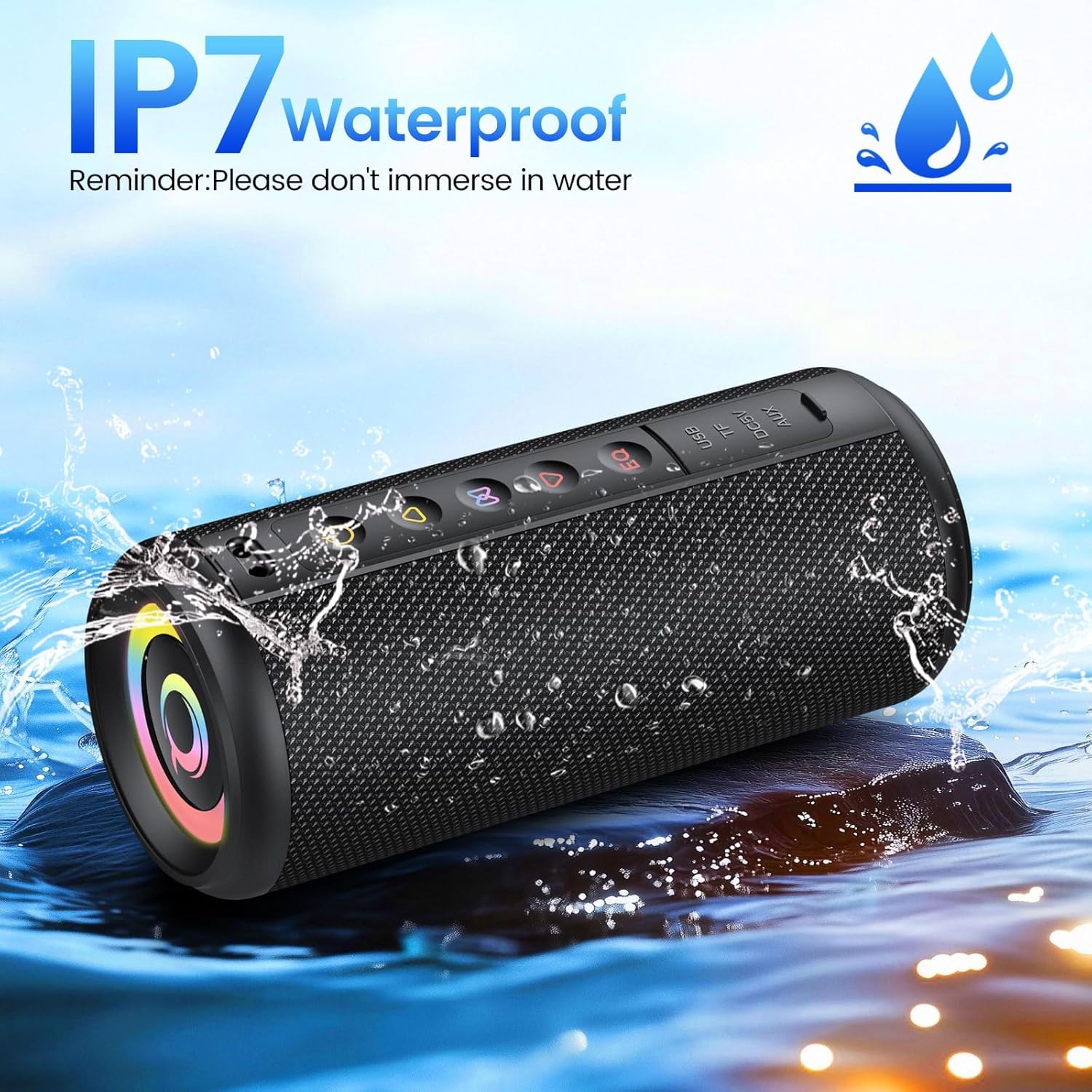 Portable Bluetooth Speaker 20W RGB Lights IPX7 Bass TWS