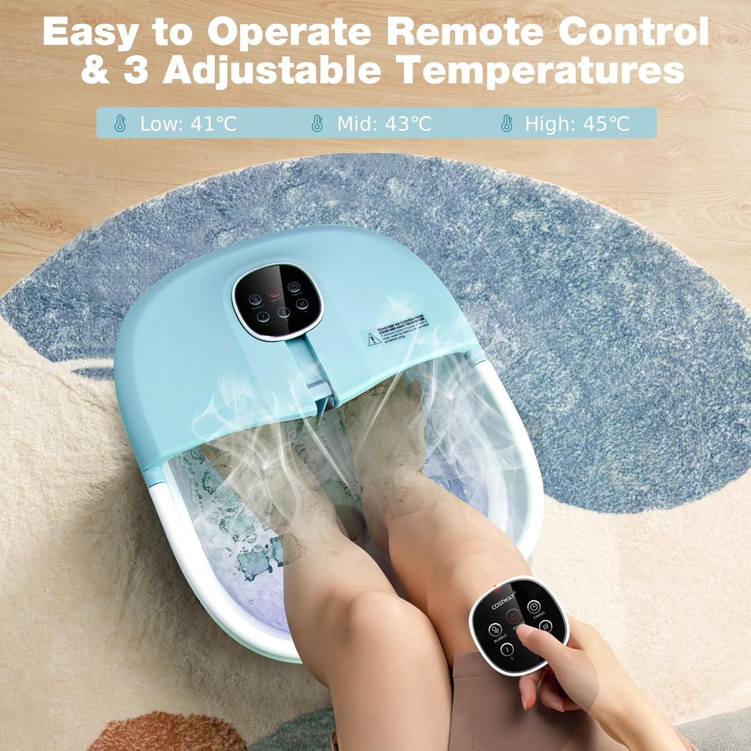 Electric Foldable Foot Spa Massager Heat Bubble Soak Roller