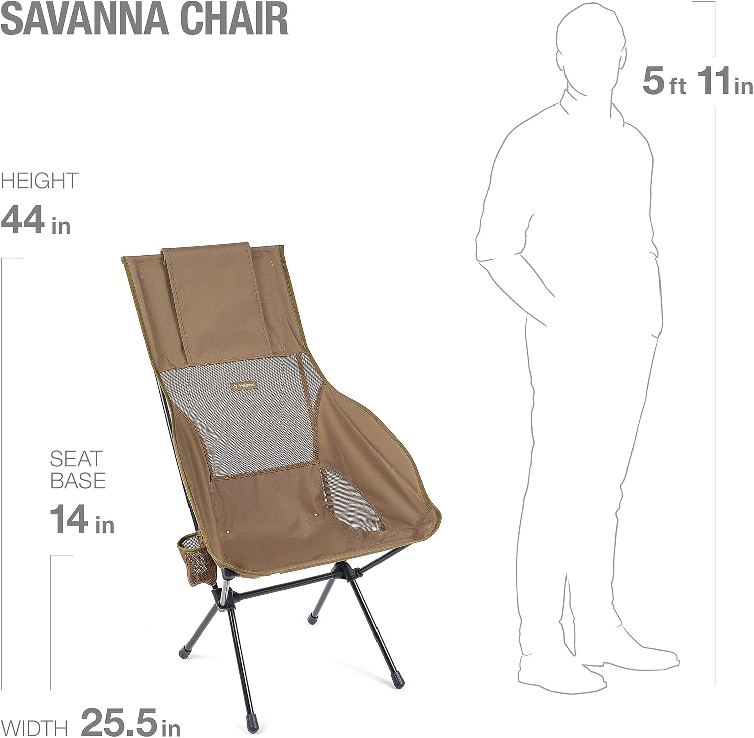 High Back Camping Chair Wide Foldable Tan