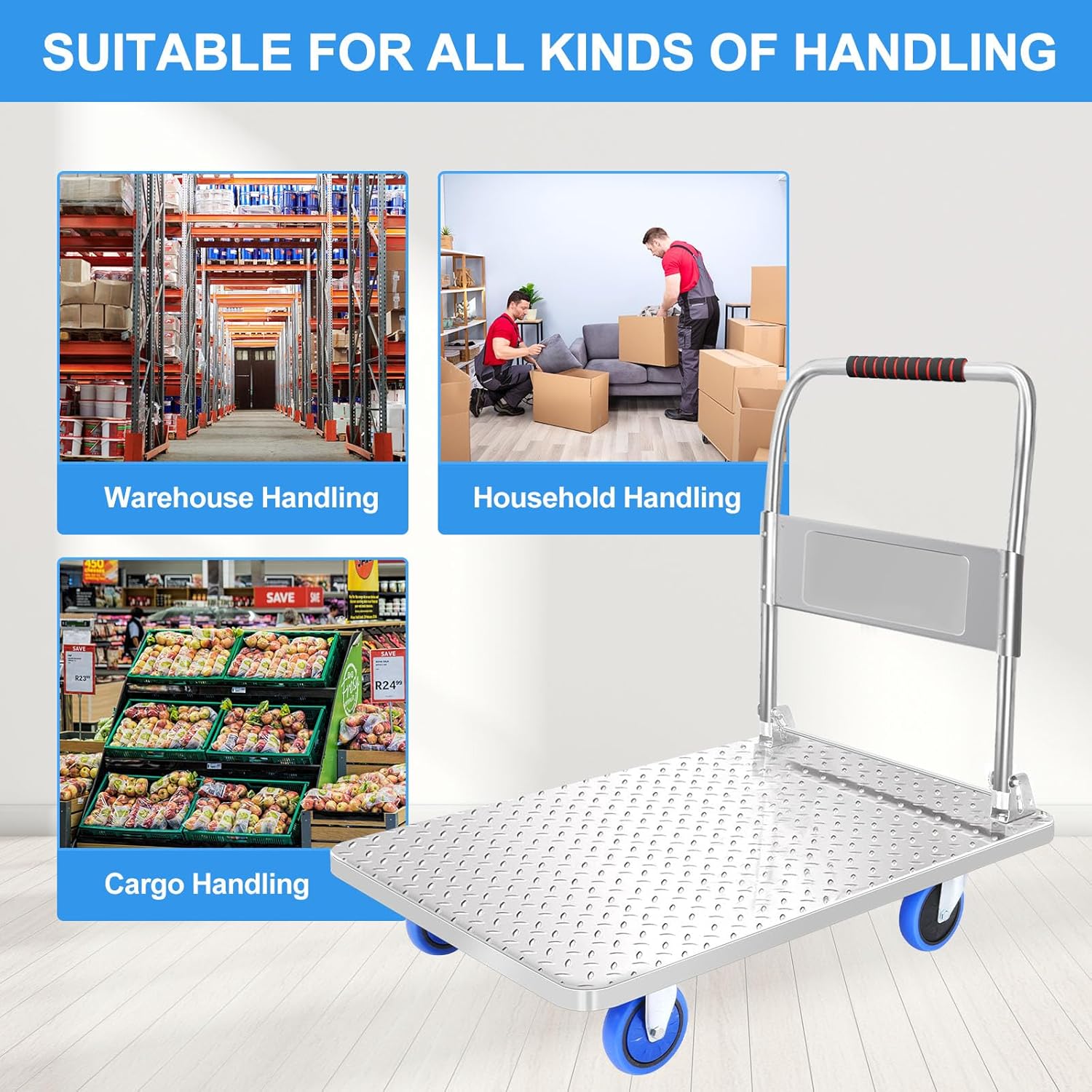 150KG Folding Platform Trolley Hand Truck Silver Cart