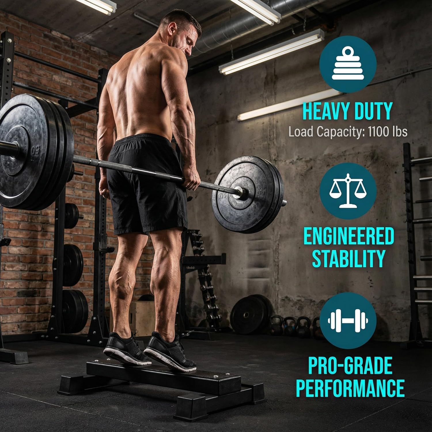 Steel Calf Raise Block Platform Non Slip 1100lb Gym Squat Stretch Stand