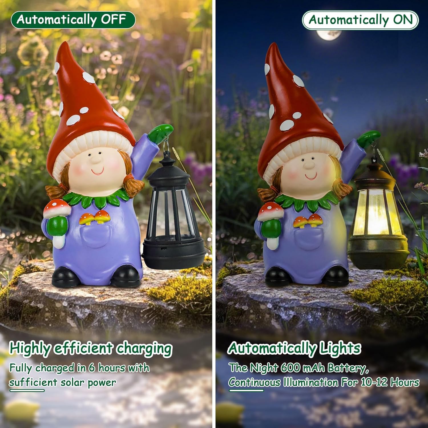 Solar Garden Gnome Statue LED Lantern Outdoor Patio Yard Decor