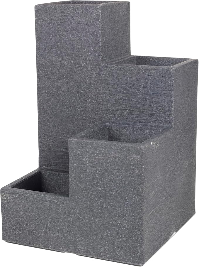 4 Tier Stepped Planter Outdoor Indoor Flower Pot Dark Grey