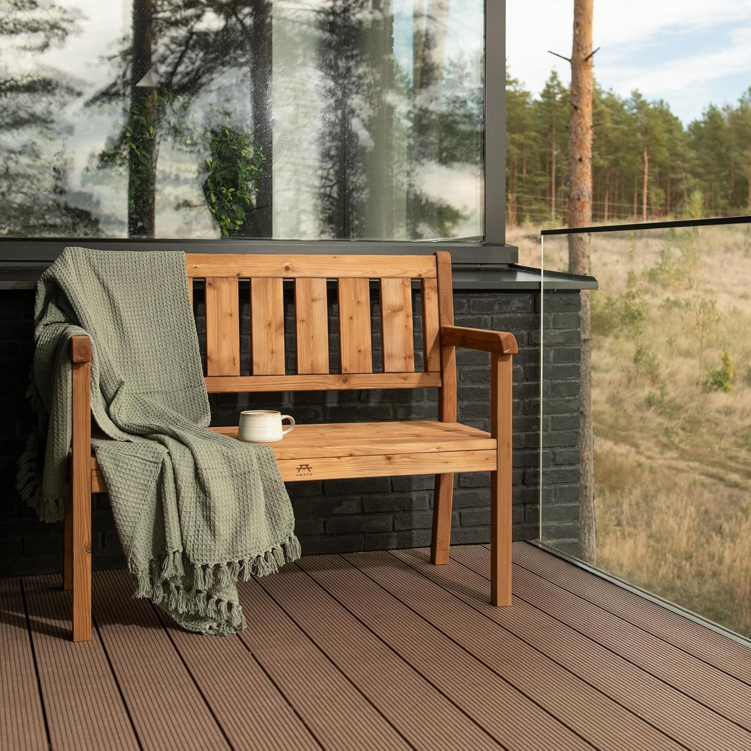 2 Seater Wooden Garden Bench Patio Outdoor Chair Brown 109cm