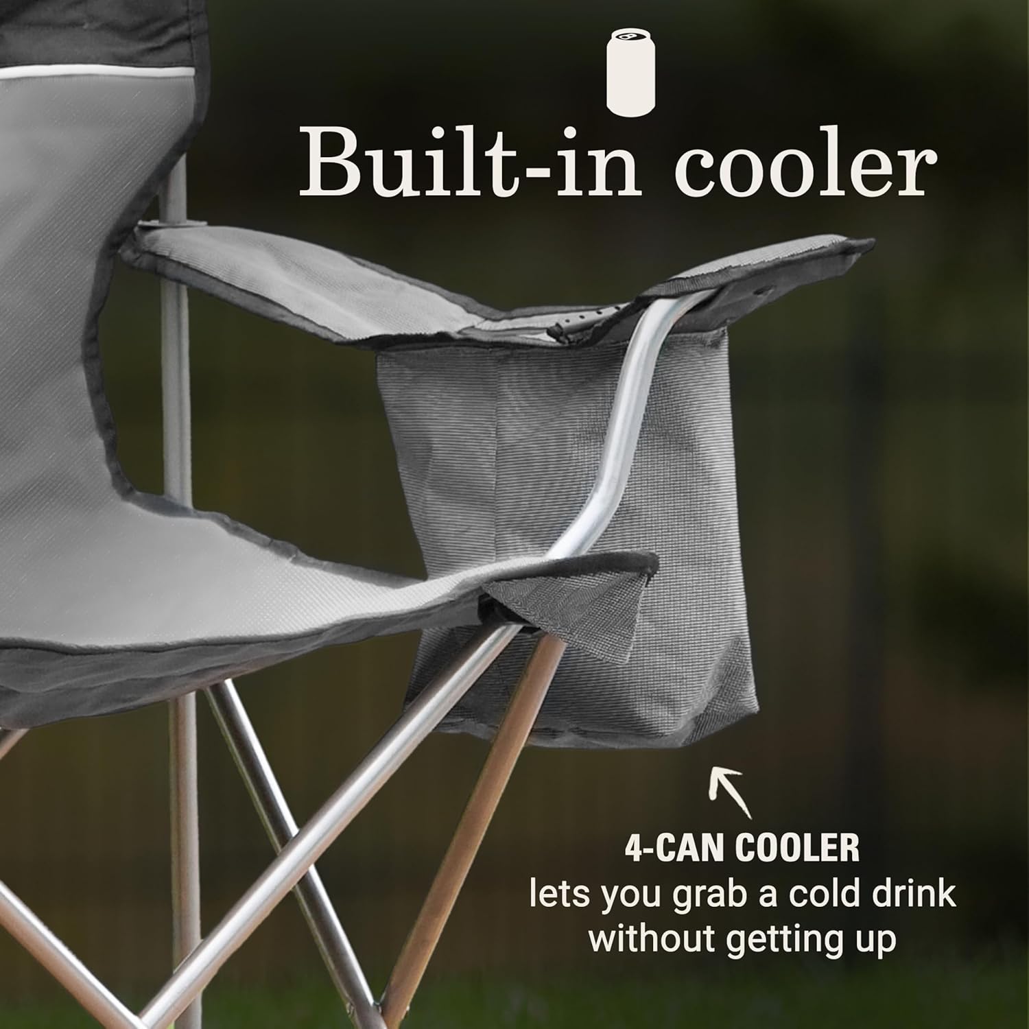 Portable Camping Chair with Cooler Cup Holder Grey