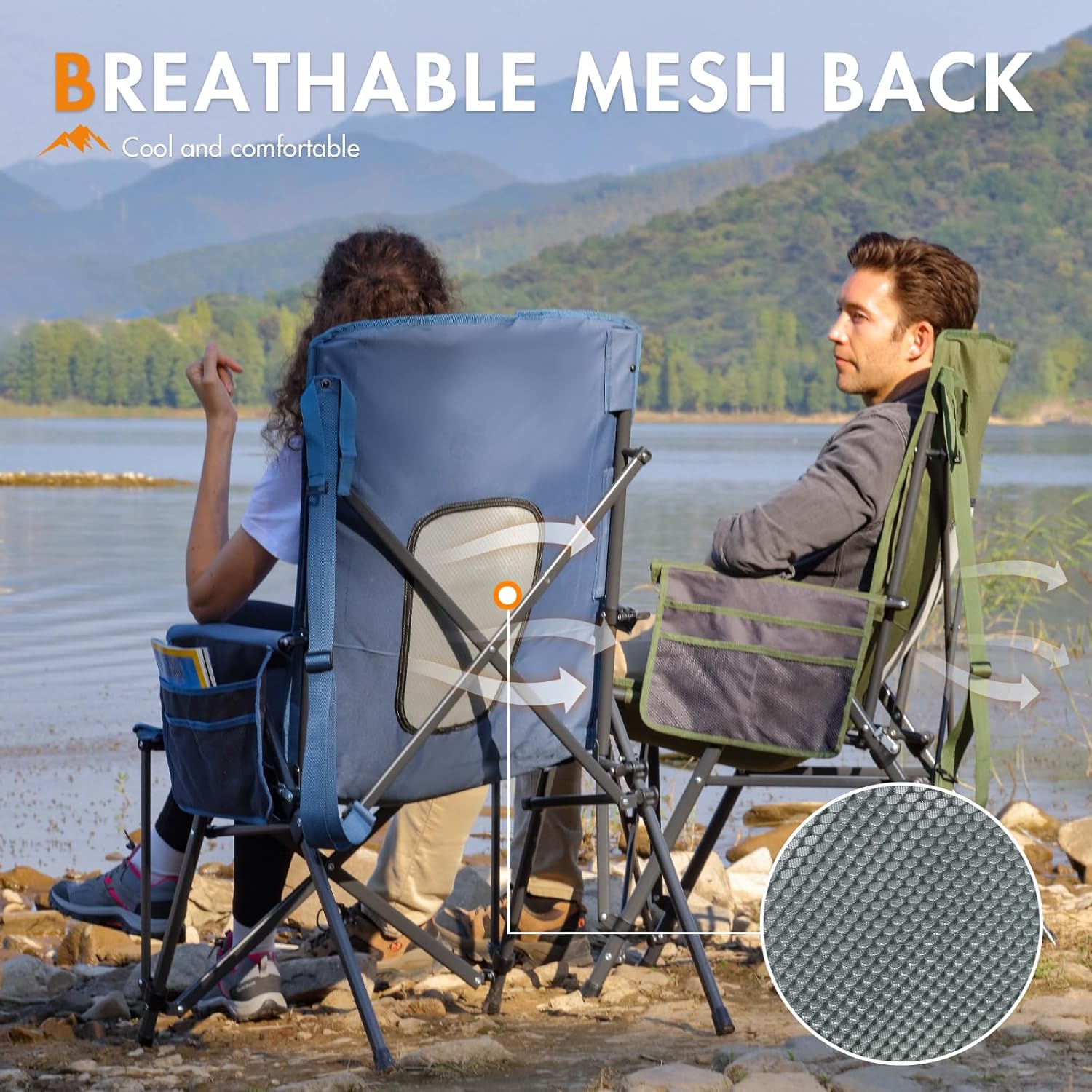 High Back Folding Camping Chair 180kg Heavy Duty Blue