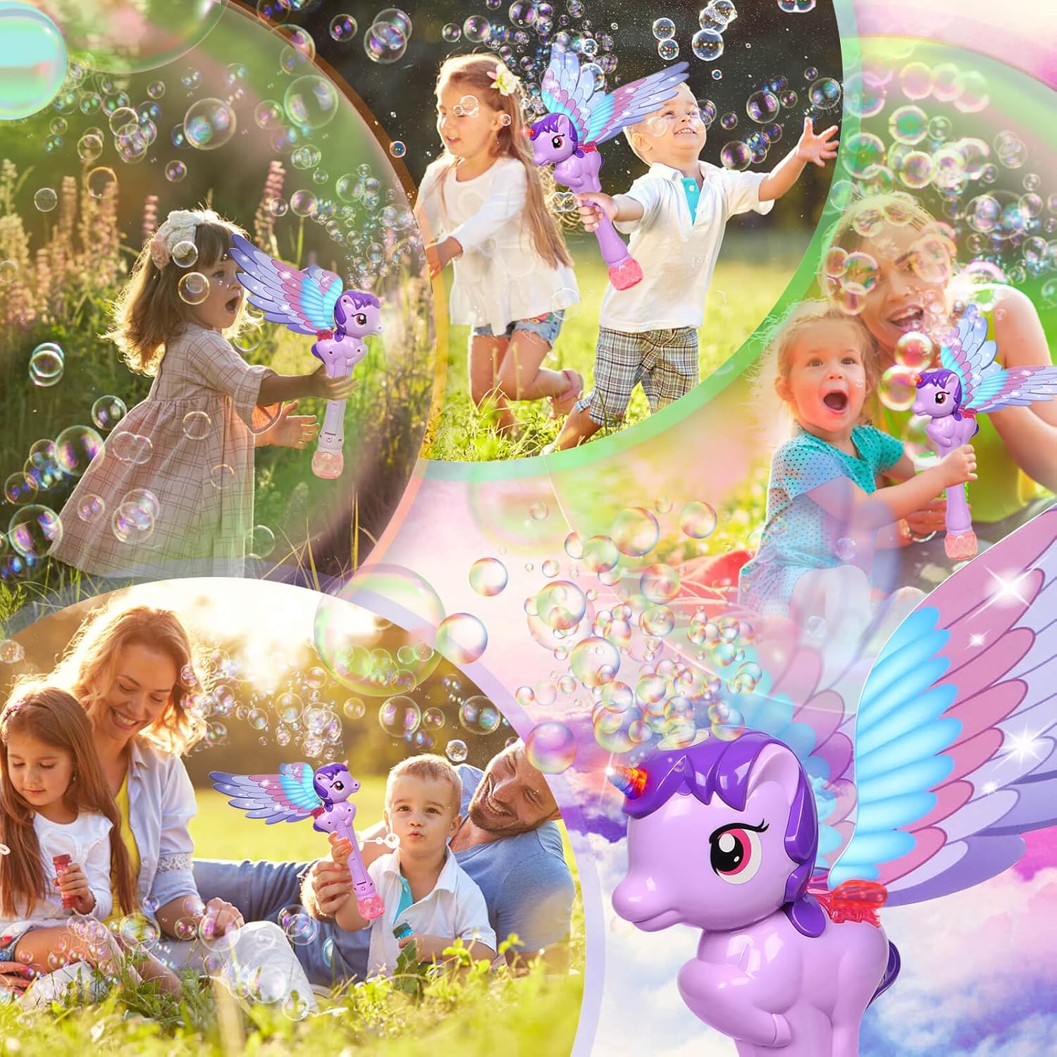 Unicorn Bubble Wand LED Wings Girls Party Outdoor Toy