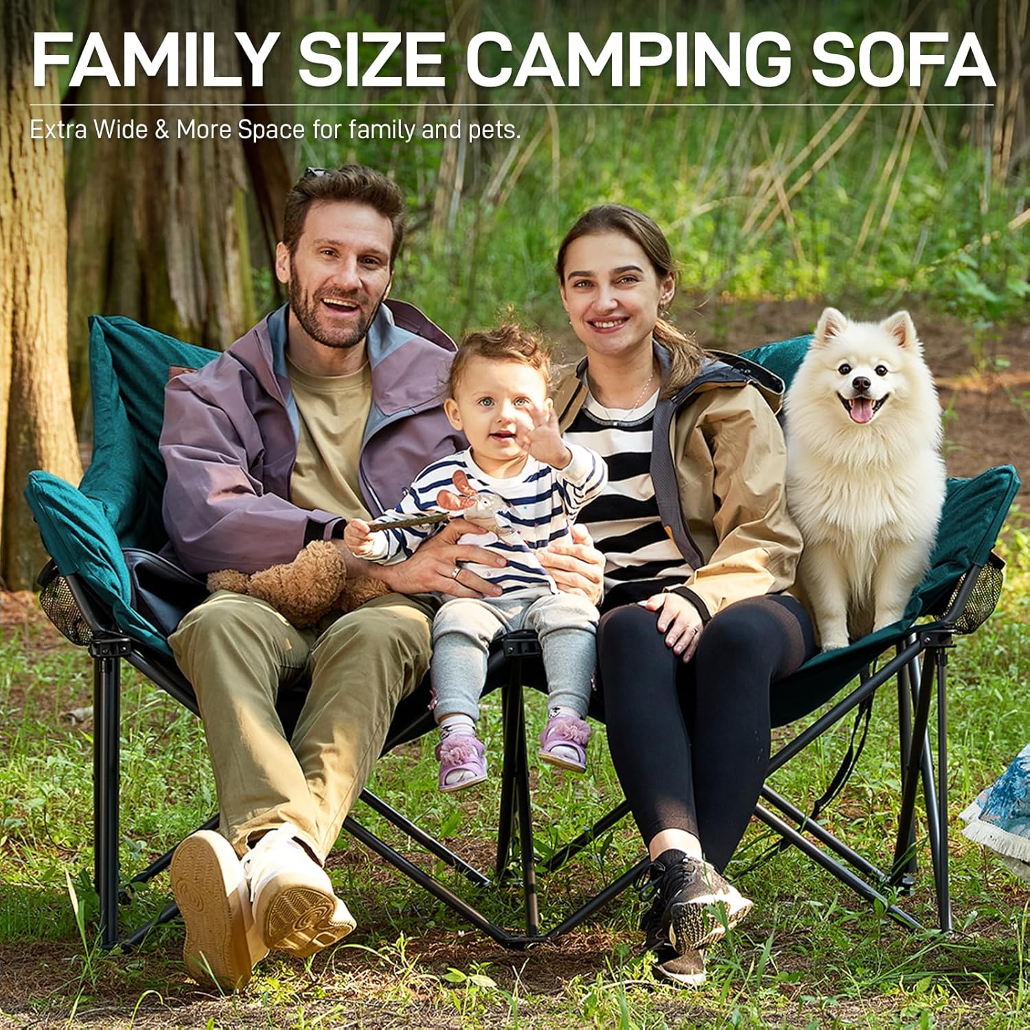 Double Camping Chair 400KG Heavy Duty Folding Sofa Green