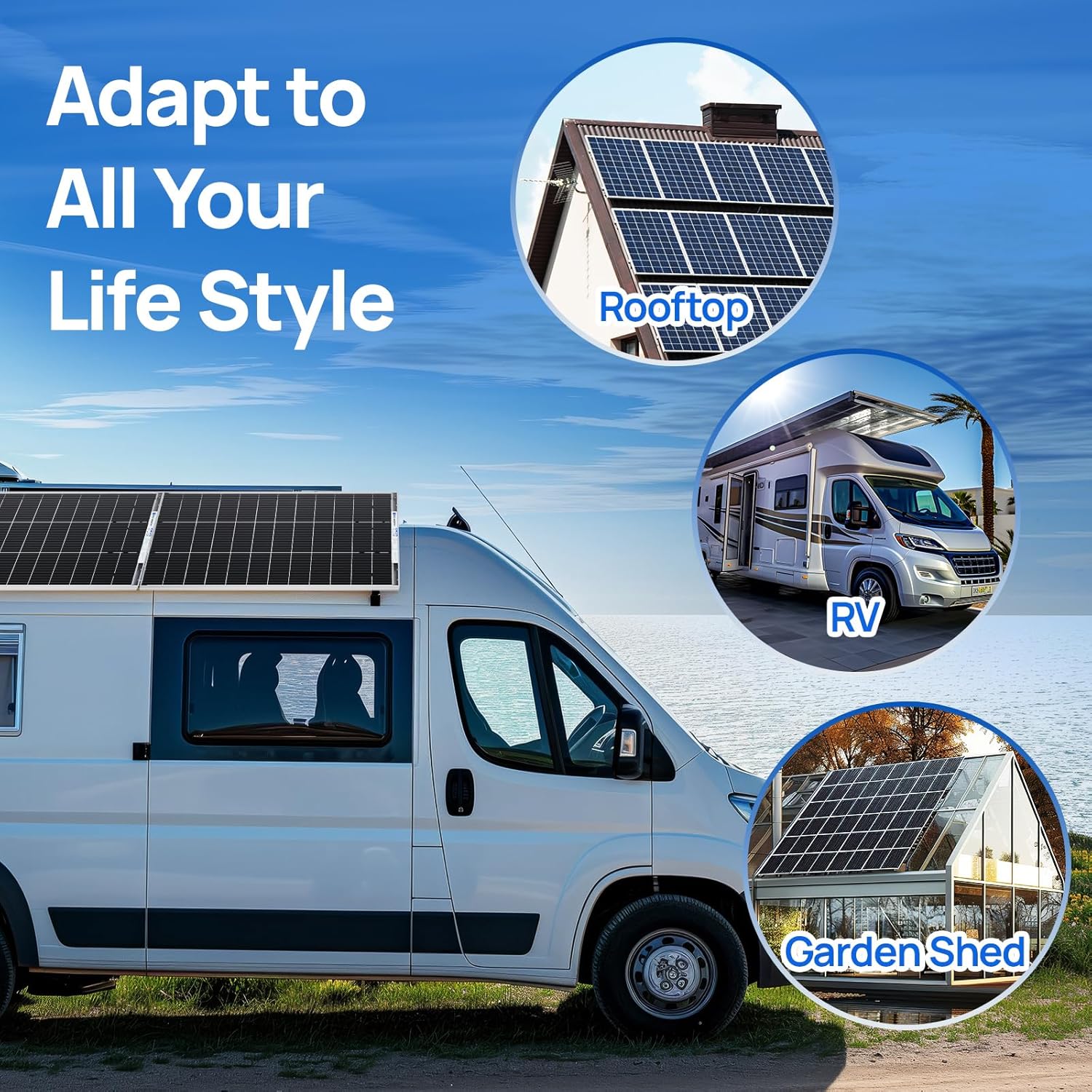 195W Bifacial Solar Panel 12V Double Sided High Efficiency