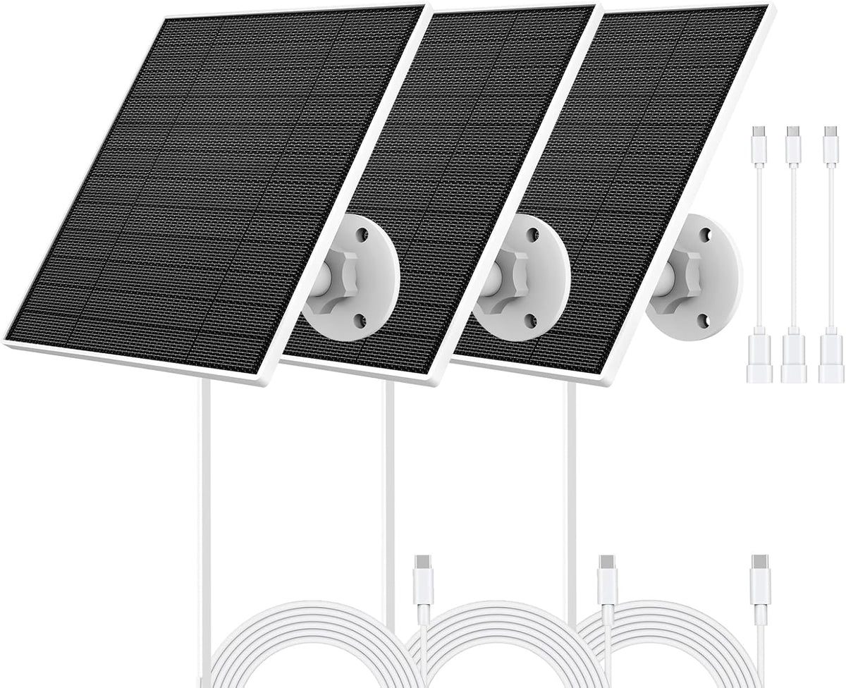 5W Solar Panel for Camera USB C Waterproof IP65 3 Pack Mount