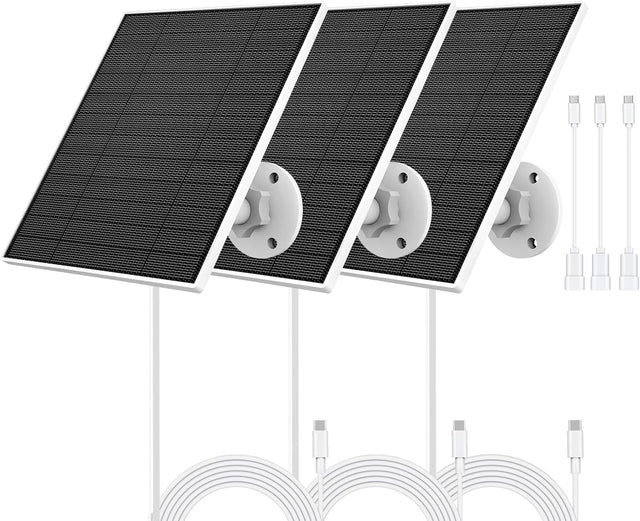 5W Solar Panel for Camera USB C Waterproof IP65 3 Pack Mount
