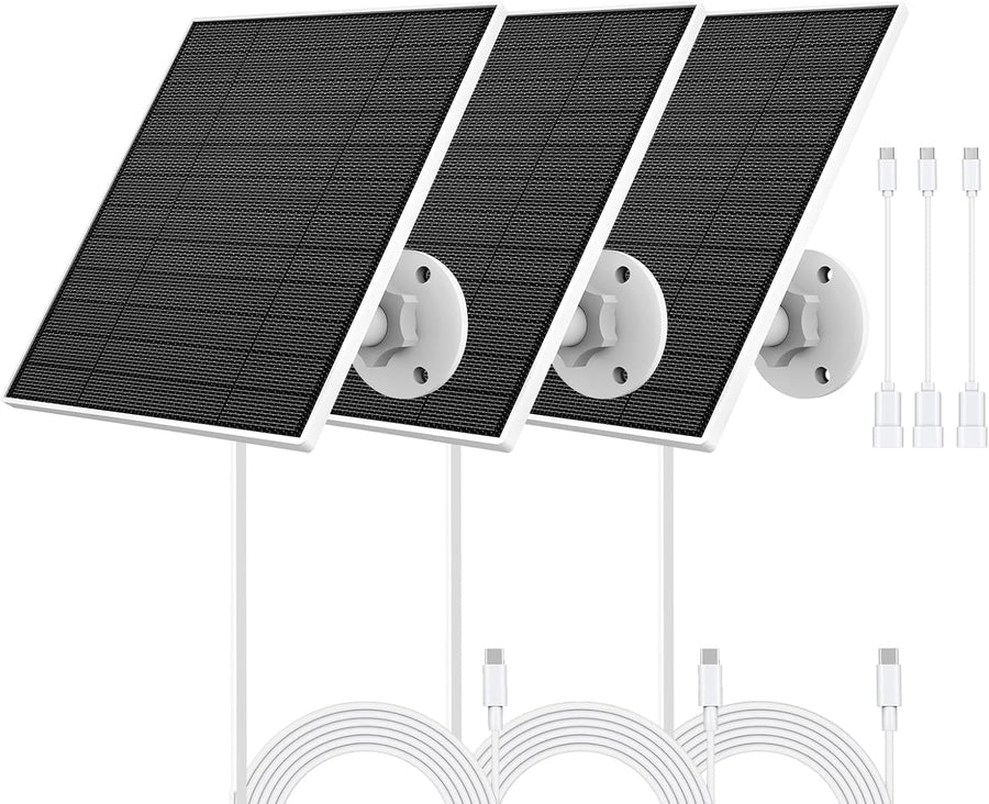 5W Solar Panel for Camera USB C Waterproof IP65 3 Pack Mount