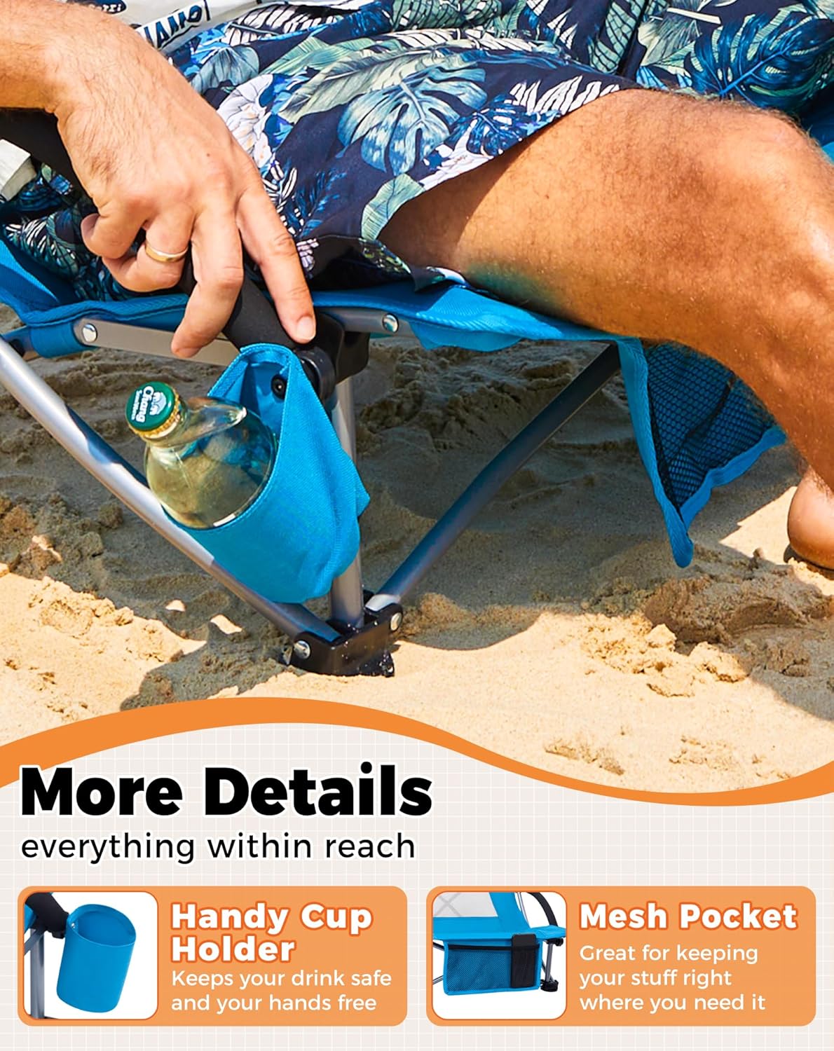 Low Beach Chair Folding Mesh Seat 180KG Blue