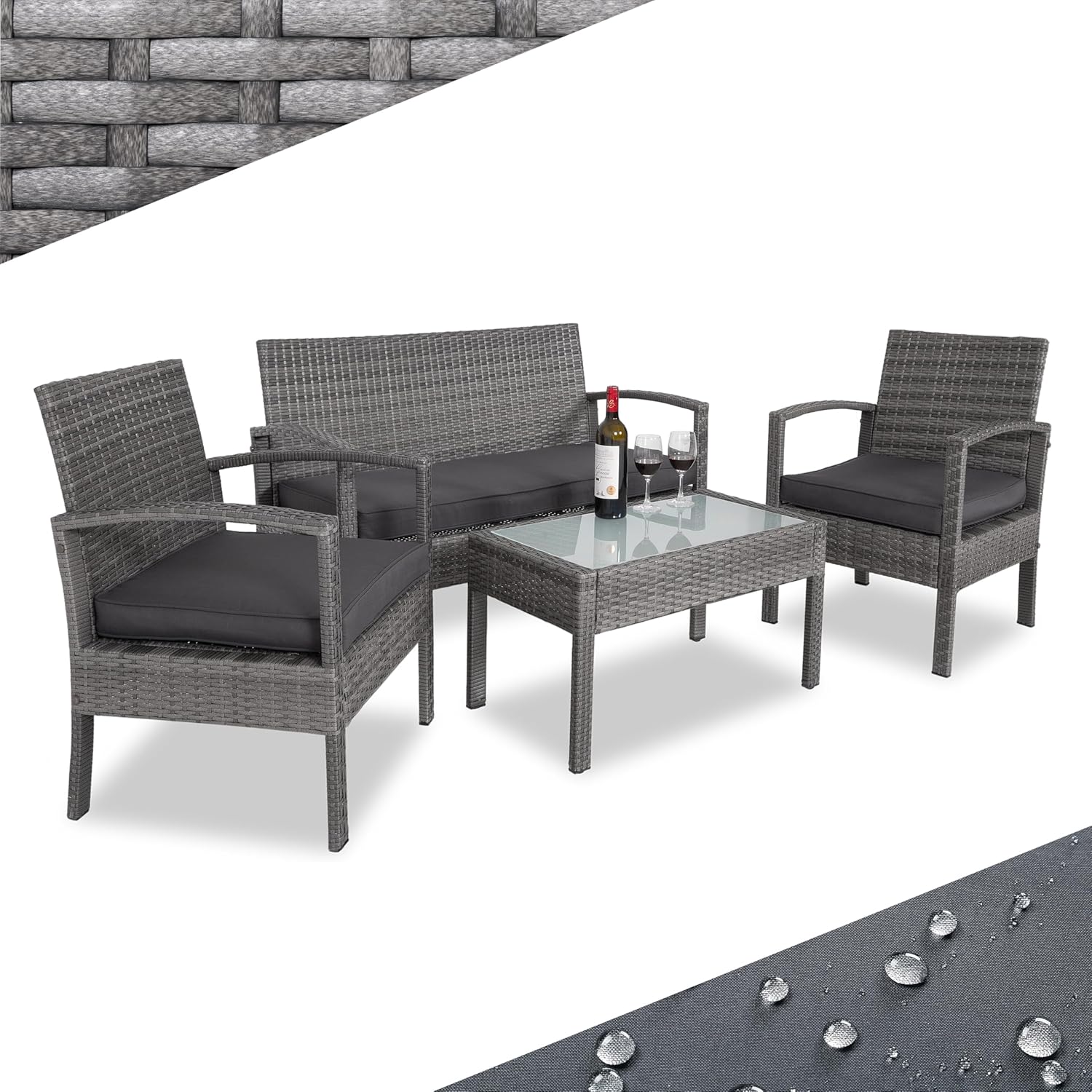 7pc Rattan Garden Furniture Set Patio Sofa Chairs Glass Table