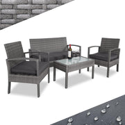 7pc Rattan Garden Furniture Set Patio Sofa Chairs Glass Table