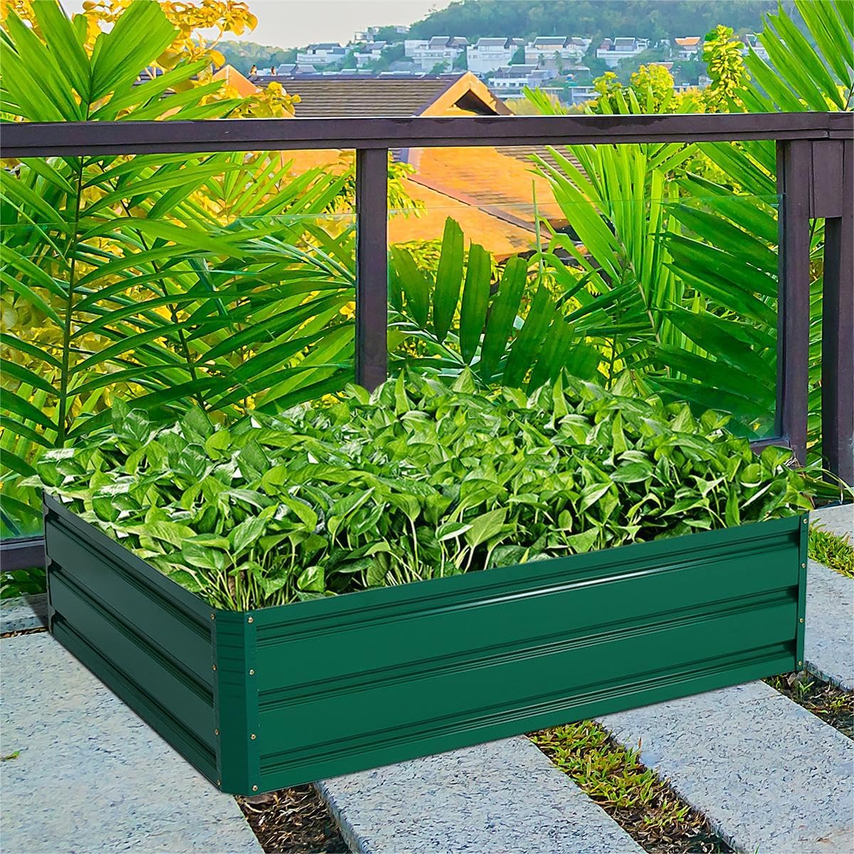 Raised Garden Bed Metal Planter 120cm Outdoor Veg Herb Box Green