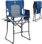 Tall Folding Directors Chair with Side Table Blue