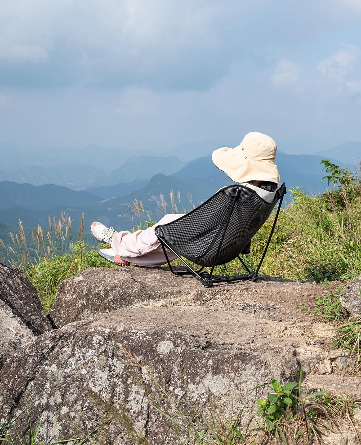 Ultralight Low Camping Chair with Carry Bag Black Grid