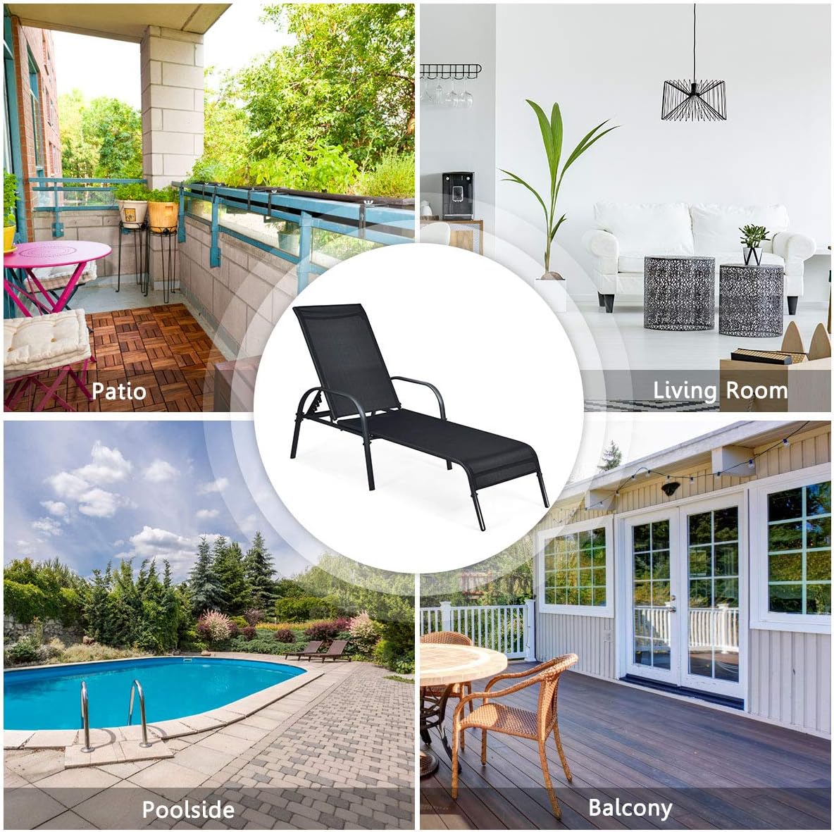 Garden Sun Lounger 5 Position Recliner Black 160kg