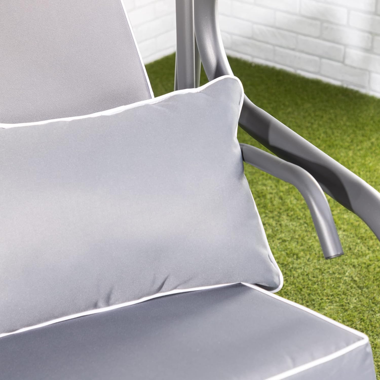 3 Seater Reclining Garden Swing Bed Grey Canopy Cushions 250kg