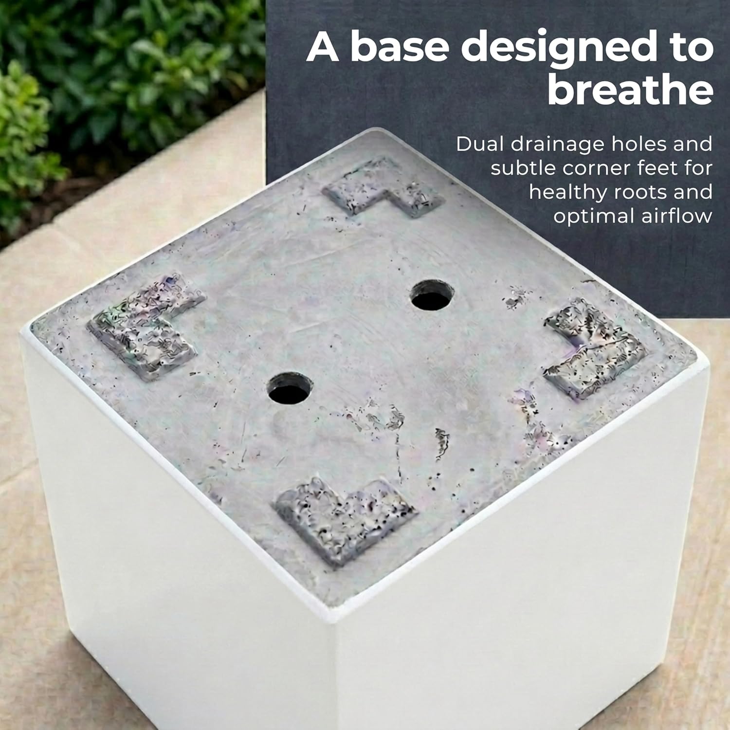 50cm Large Square Planter White Stone Effect Garden Tree Pot