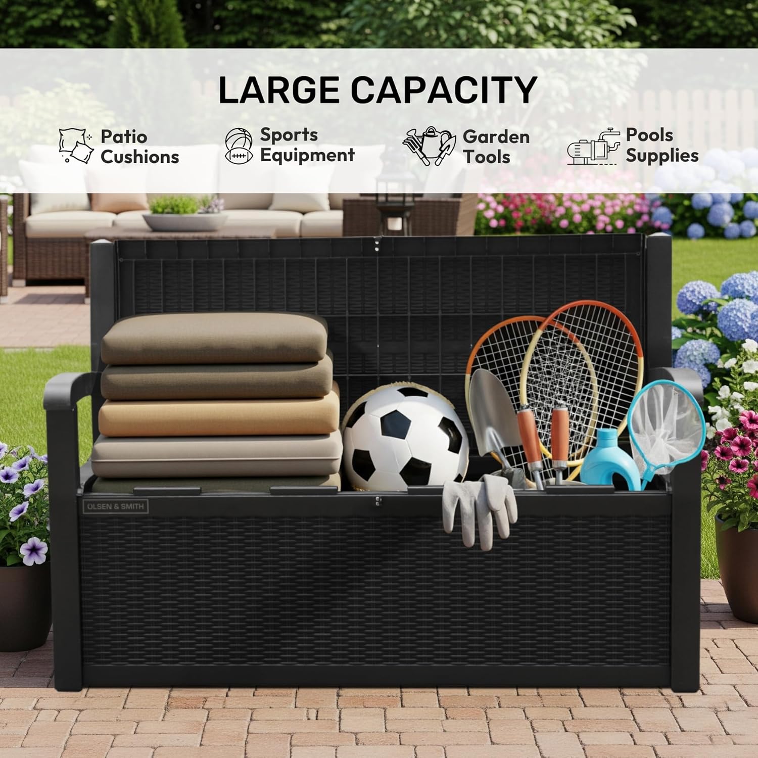 265L Outdoor Garden Storage Bench Box Lockable Rattan Effect Seat