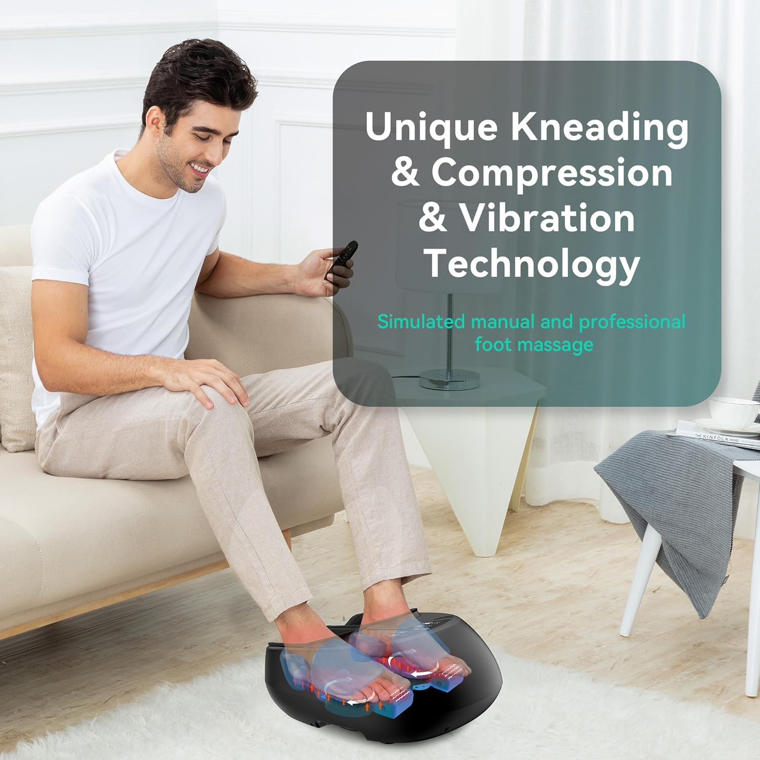 Shiatsu Foot Massager Heat Vibration Compression Remote Pain Relief