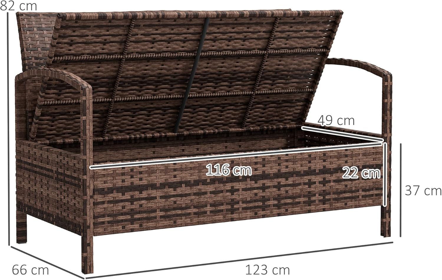 Rattan Garden Storage Bench 2 Seater with Cushion 125L Box