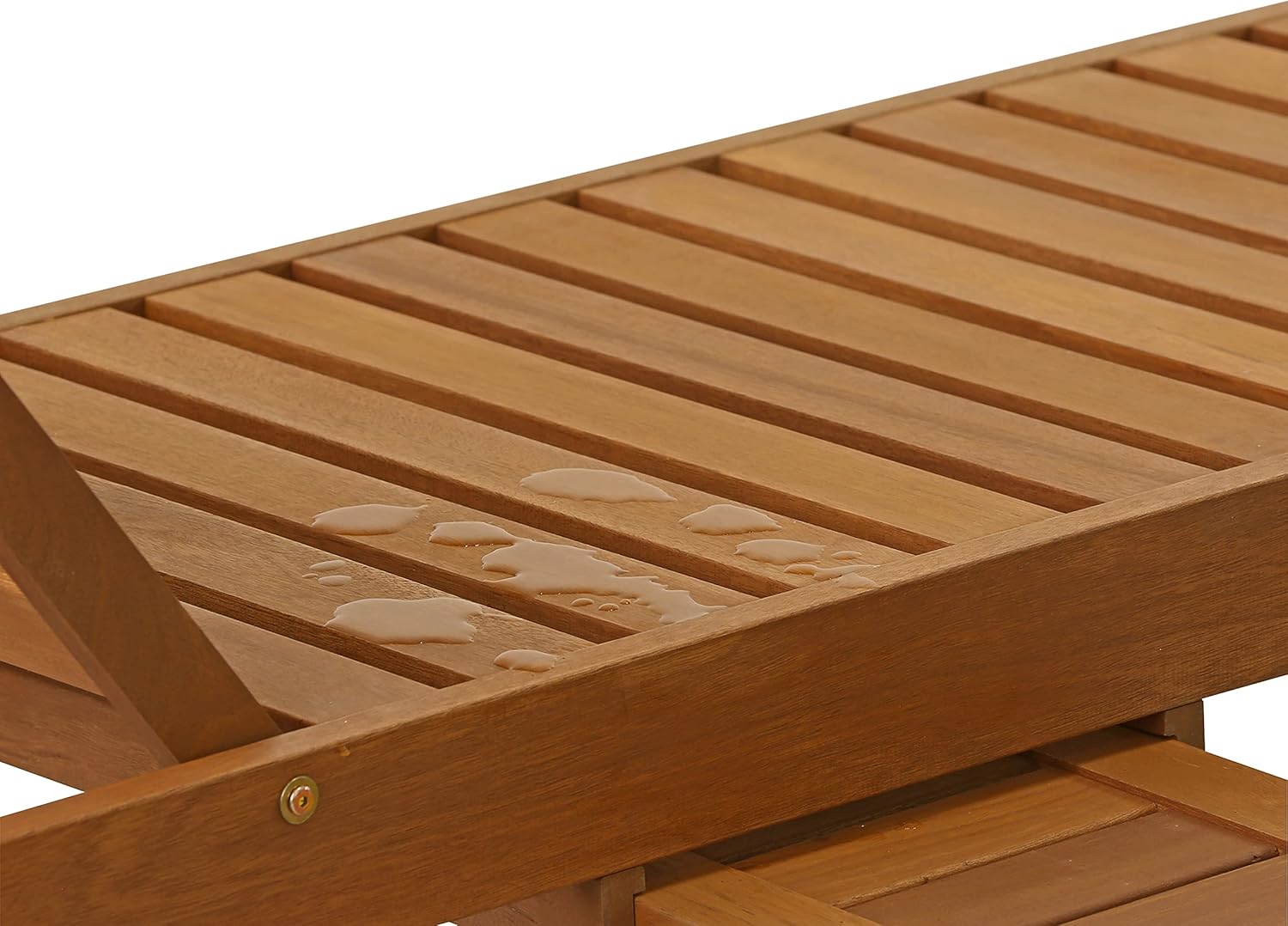 Wooden Outdoor Lounger Chair with Pull Out Tray Natural Patio