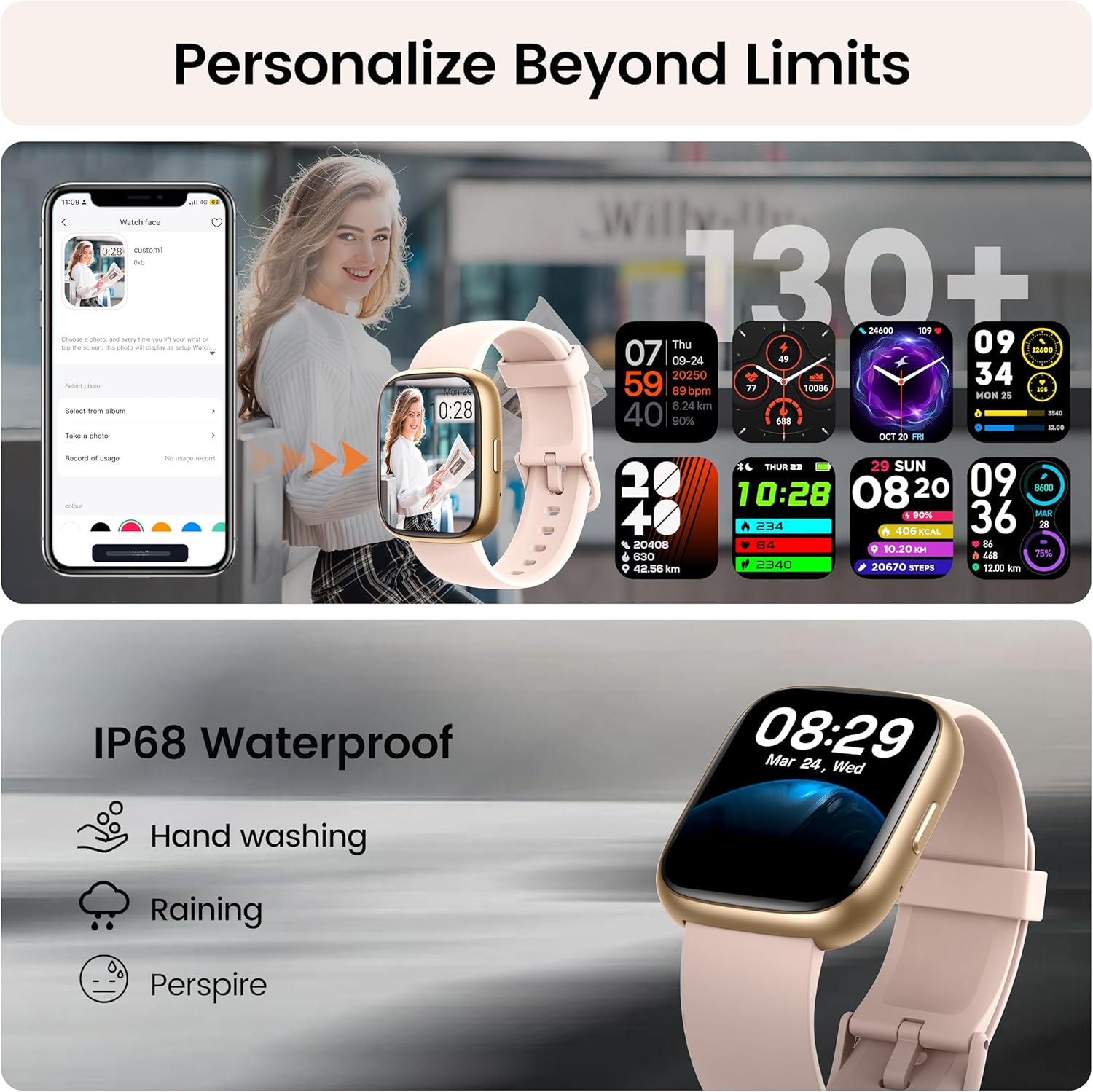 Peach Smart Watch Alexa Bluetooth Call 110 Sports