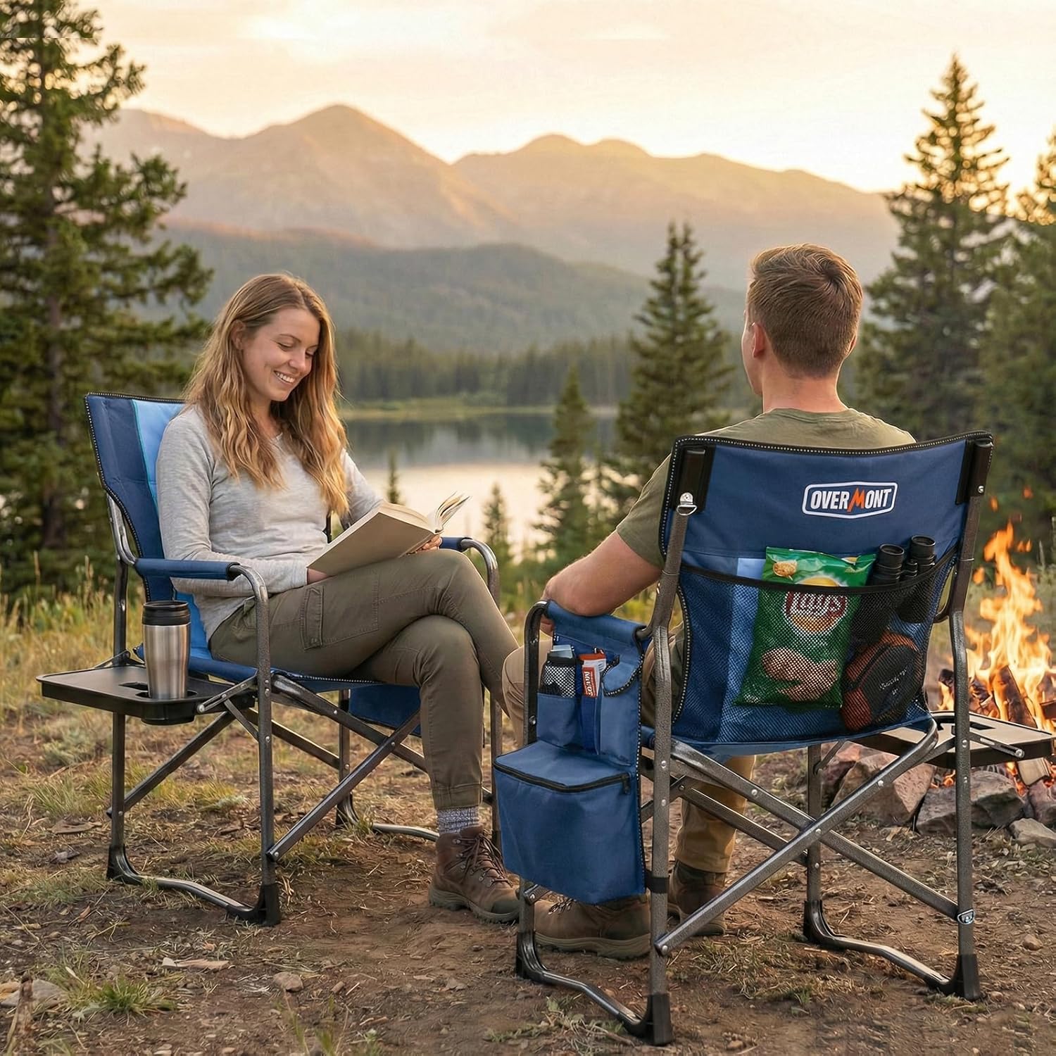 Heavy Duty Folding Camping Chair 180kg Cooler Table Blue