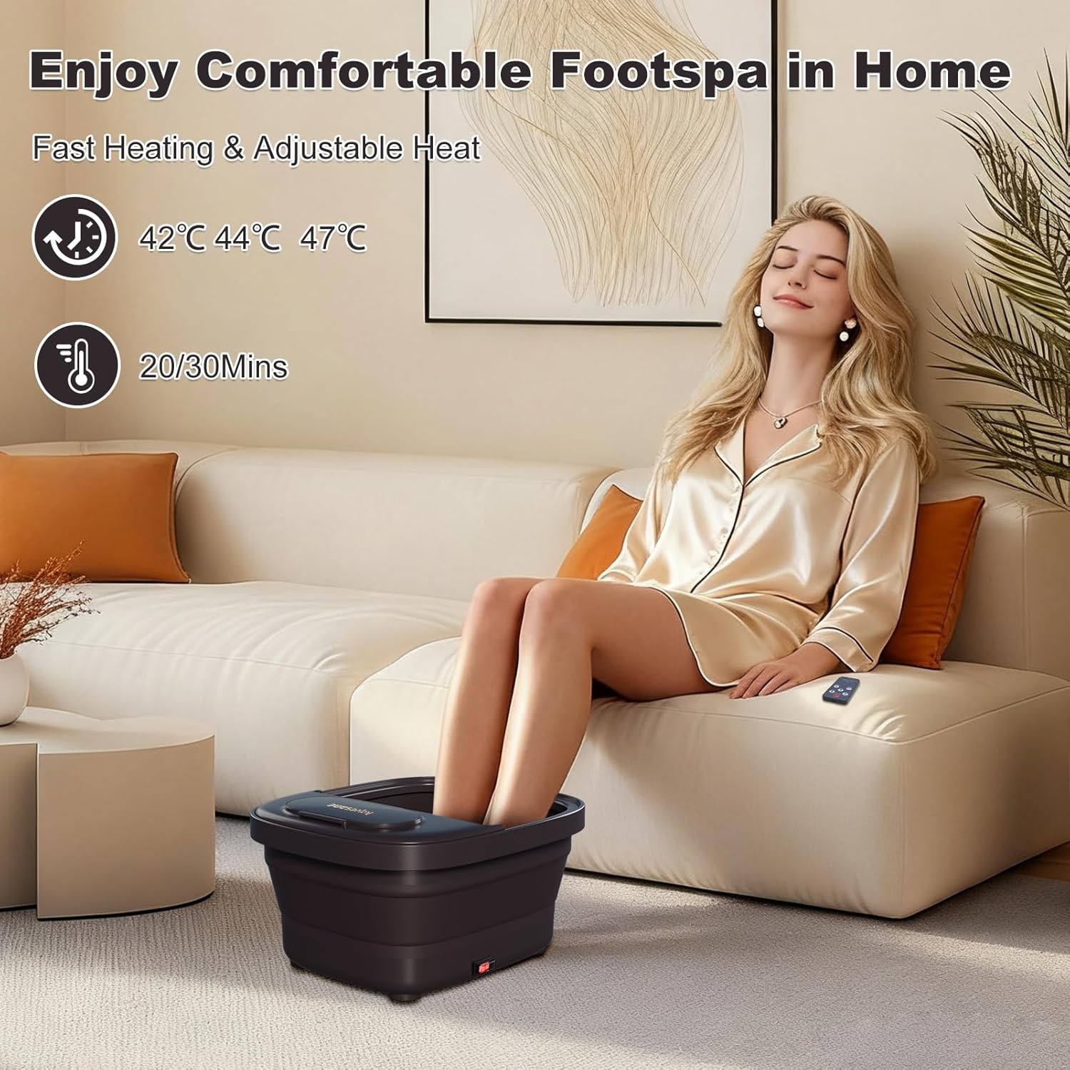 Collapsible Foot Spa Massager Remote Heat Bubble Pedicure Bath