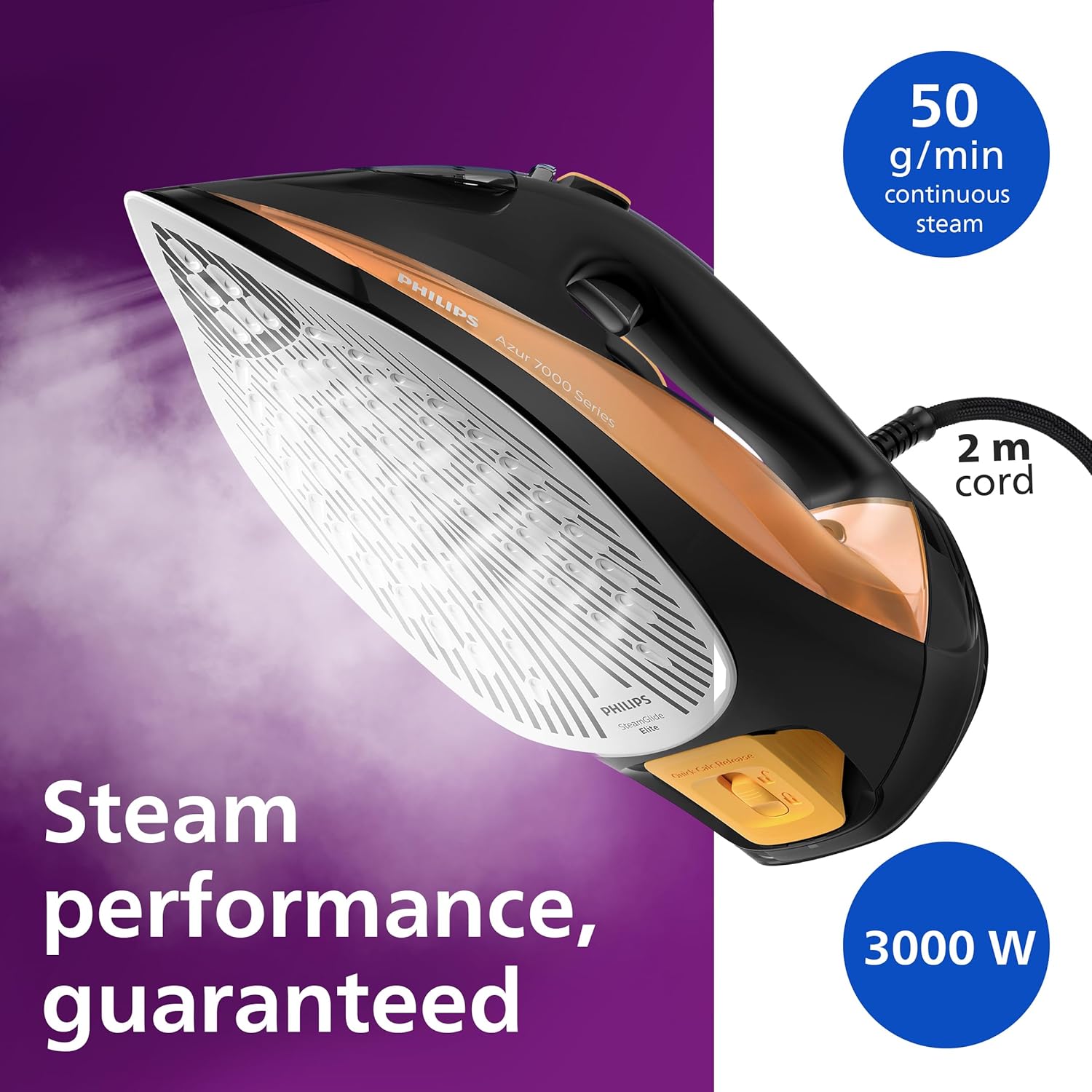 2800W Steam Iron 250g Steam Boost Non Stick Soleplate Vertical Steam