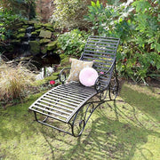 Ornate Metal Garden Sun Lounger Black Gold Vintage Style