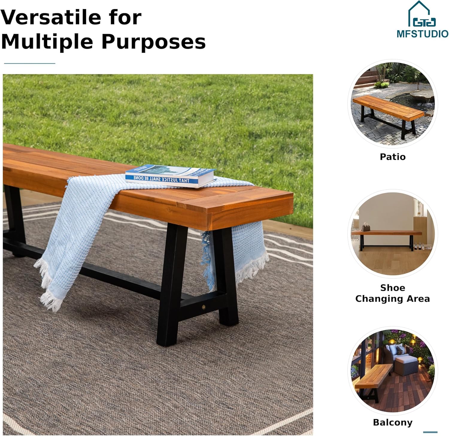 3 Seater Acacia Wooden Garden Bench 160cm Outdoor Patio Bench Seat