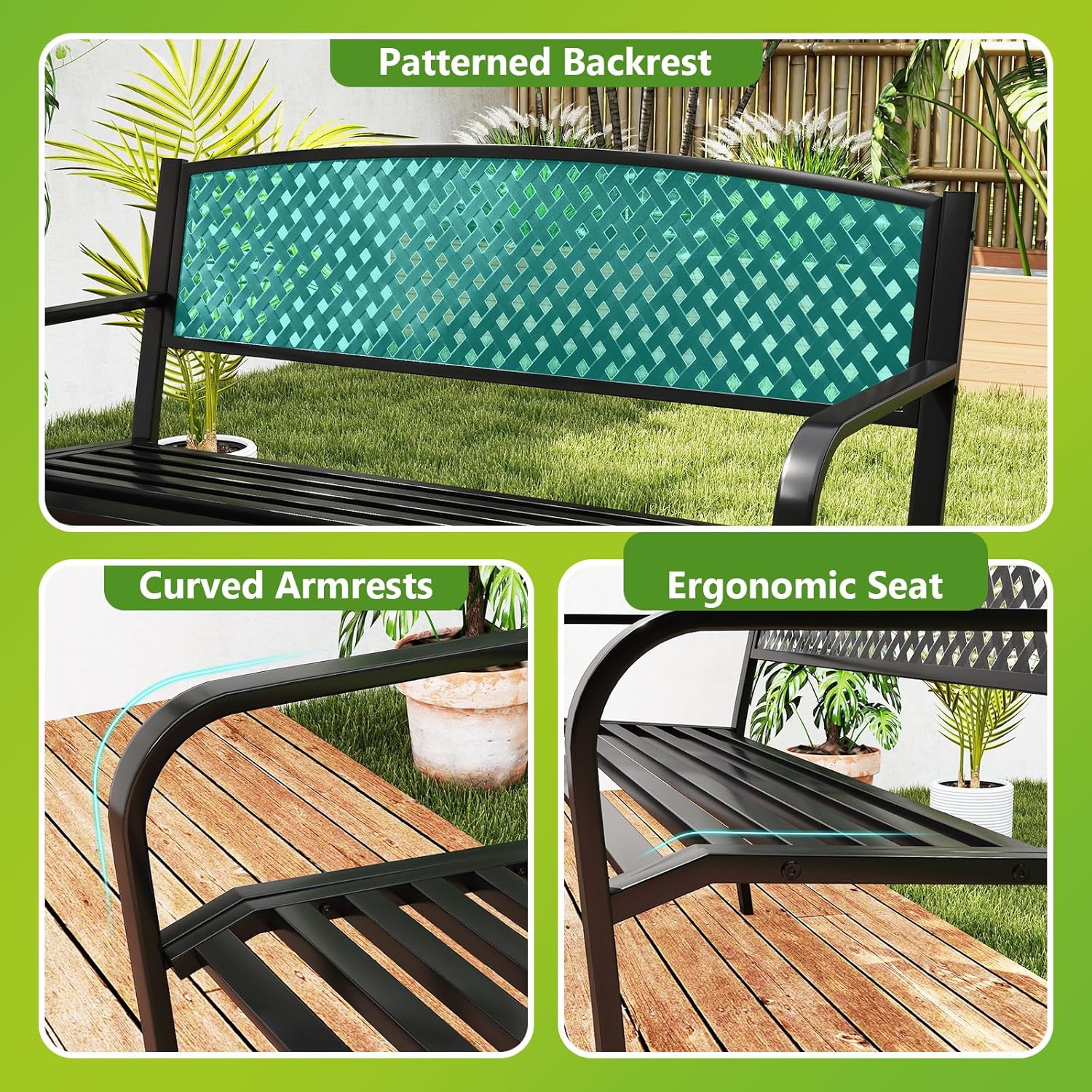 Metal Garden Bench 2 Seater Patio Park Outdoor Loveseat Chair Heavy Duty