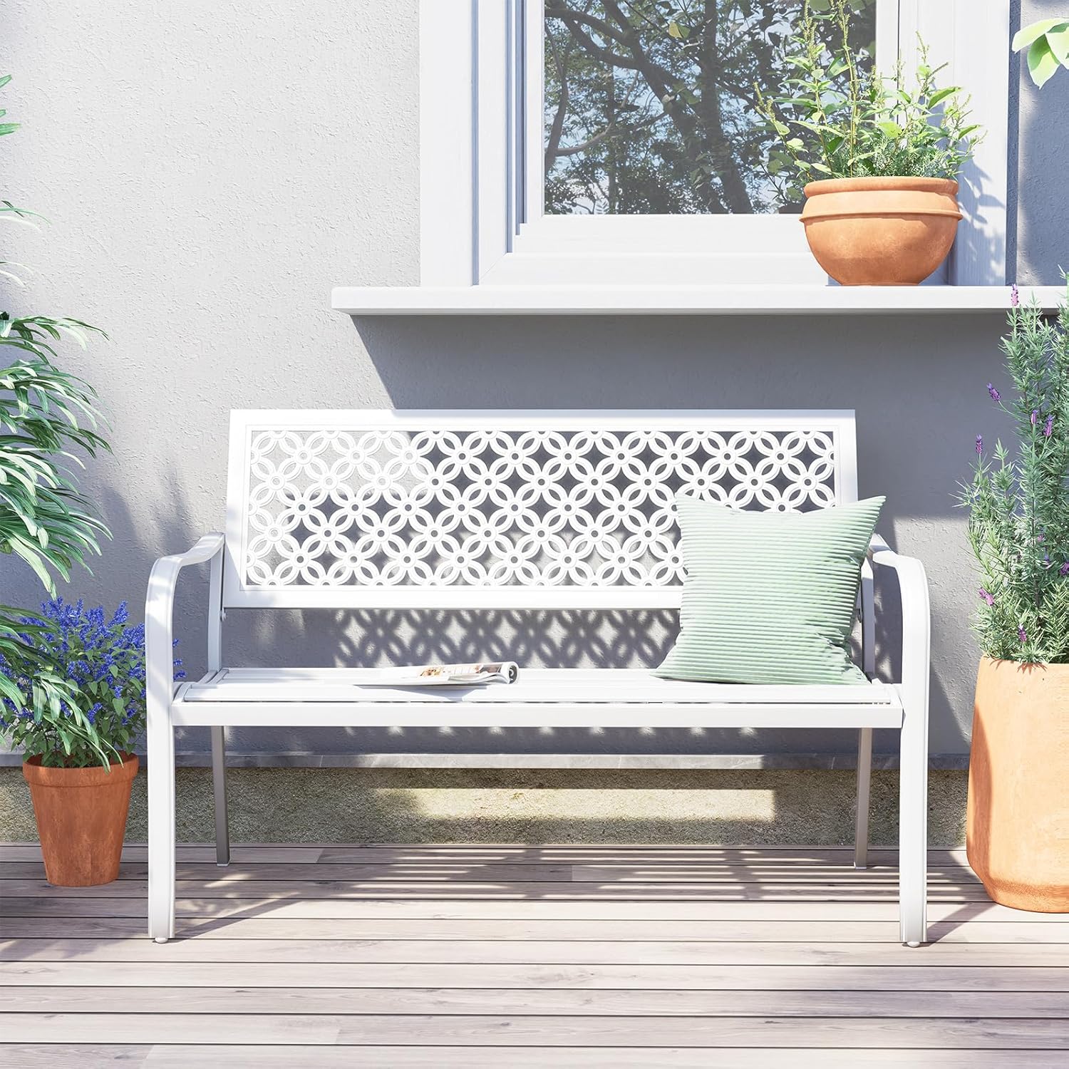 Metal Garden Bench 2–3 Seater Outdoor Patio Seat Rust Resistant Steel