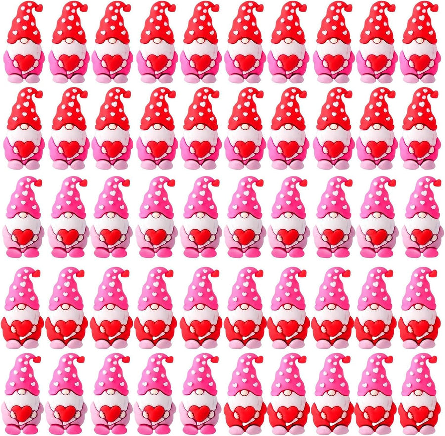 50PCS Valentine Gnome Figurines Mini Heart Decor Bulk Set