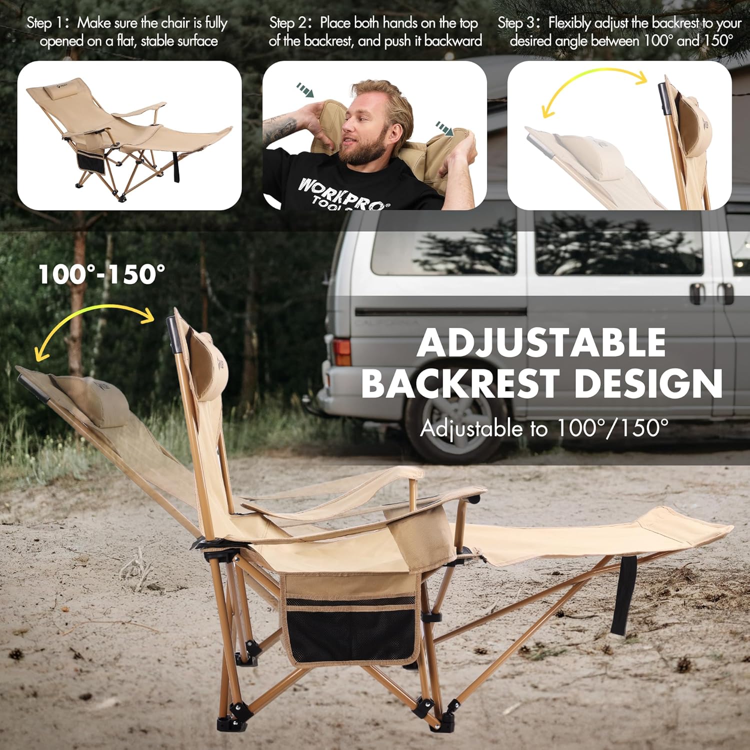 Reclining Camping Chair with Footrest Adjustable Lounger