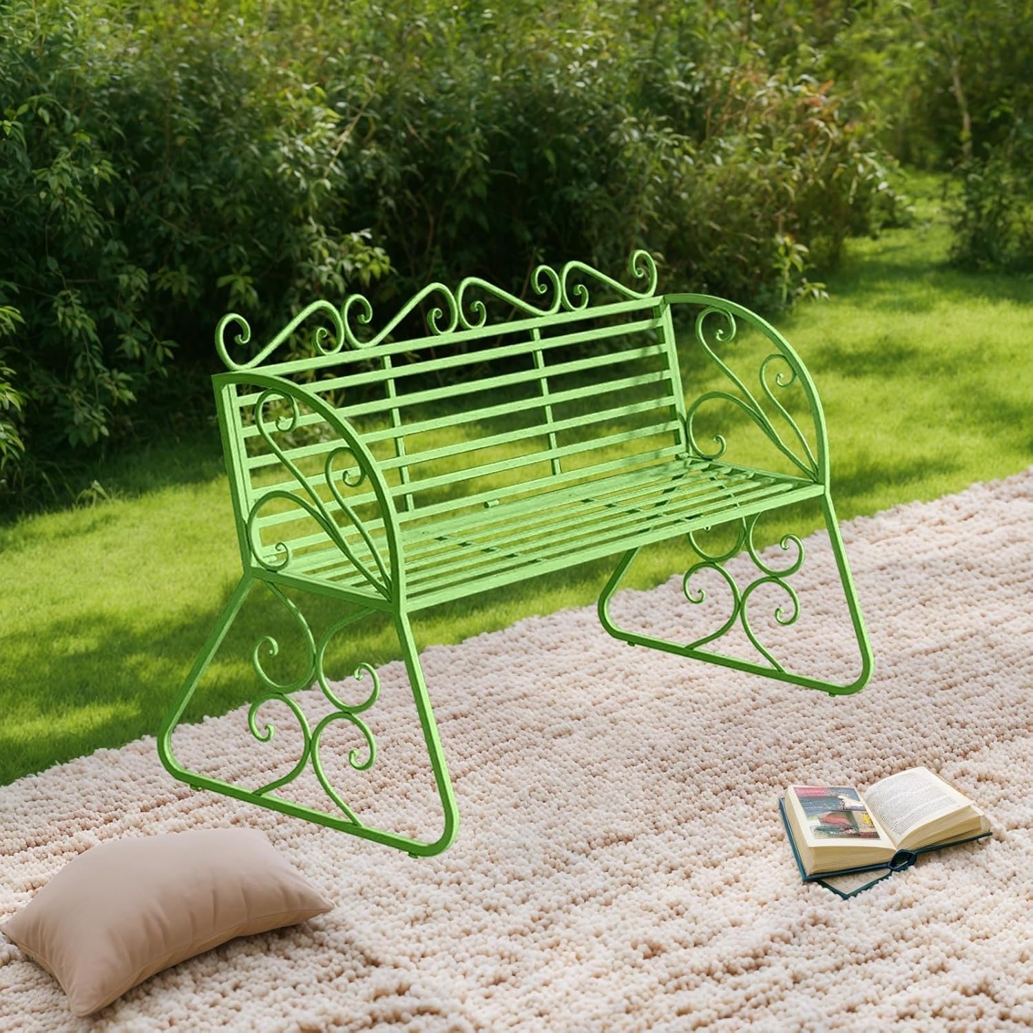 Outdoor Metal Garden Bench Patio Seat with Back & Armrests