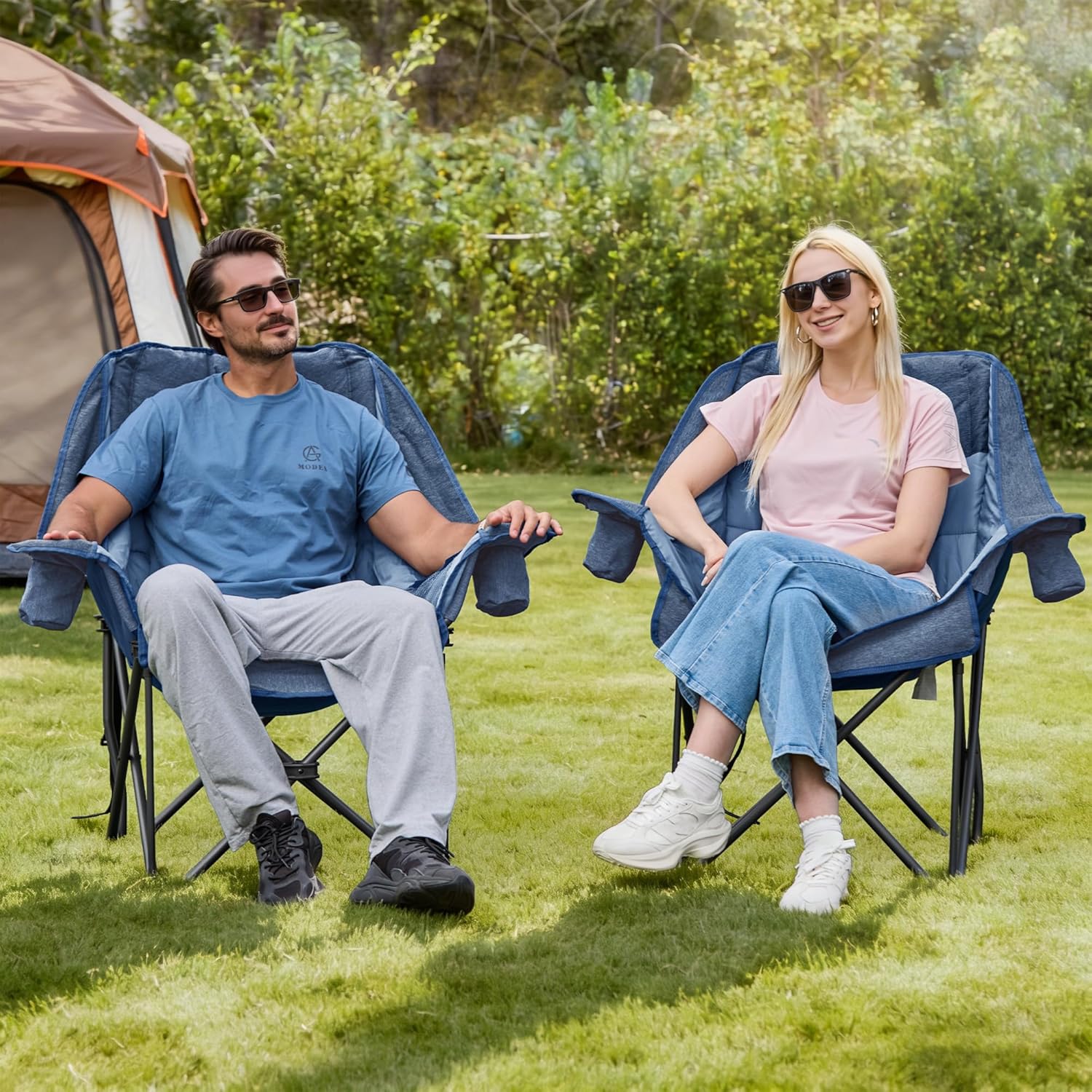 Oversized Padded Camping Chair 227KG Blue