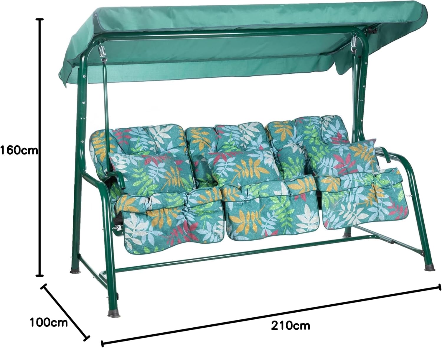 3 Seater Reclining Garden Swing Seat Green Canopy Cushions