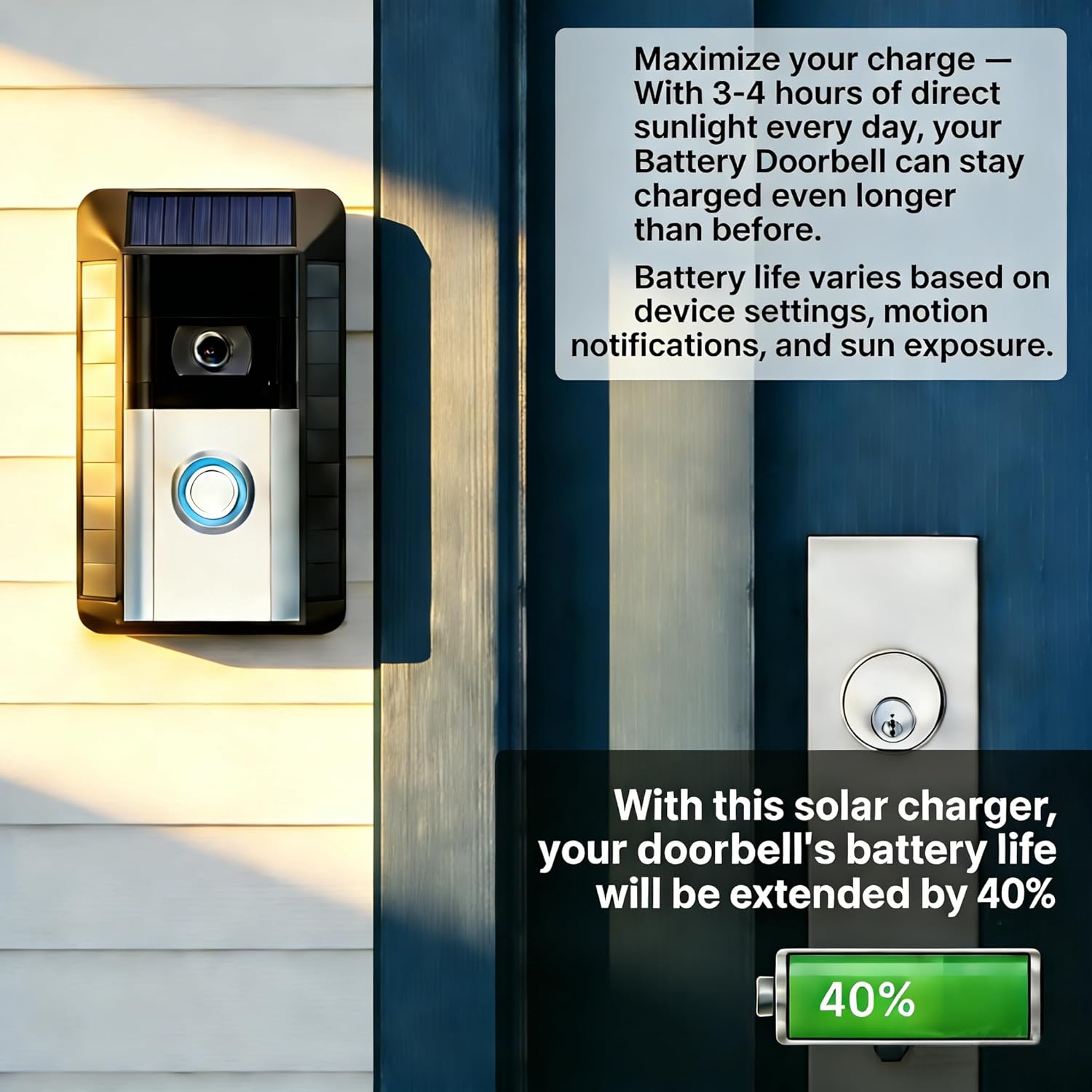 Solar Charger for Video Doorbell 2nd Gen Micro USB